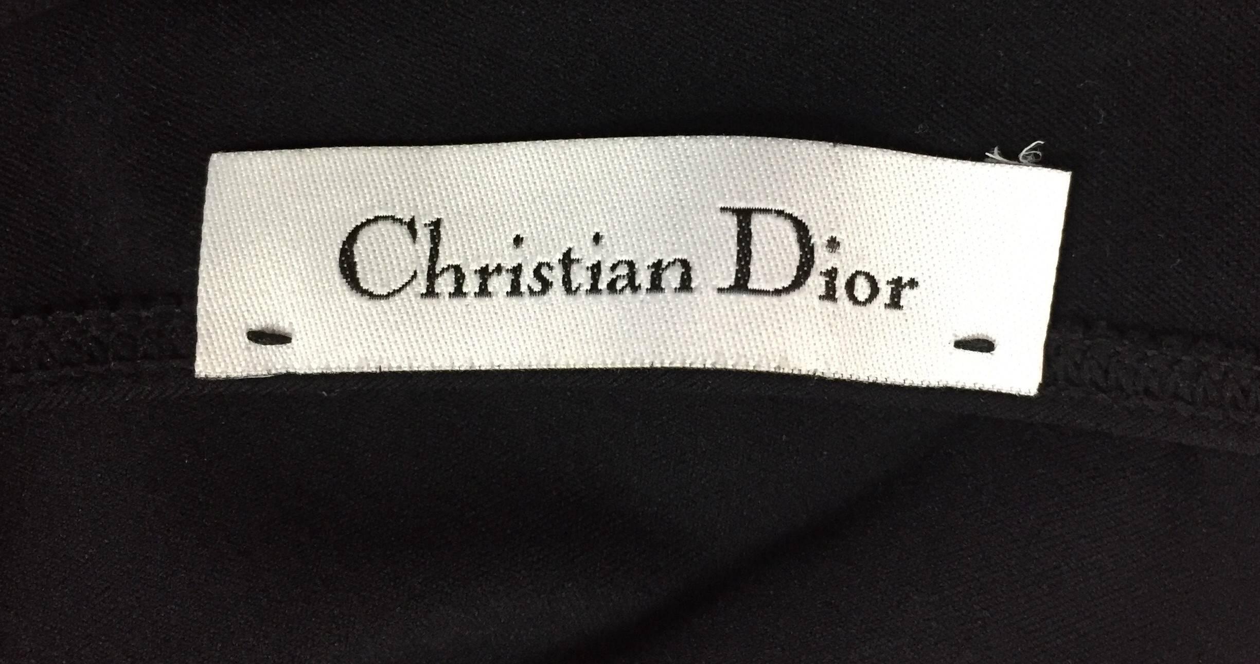 Women's 1990's Christian Dior Black Nylon Plunging Rhinestone Logo Bodysuit Top