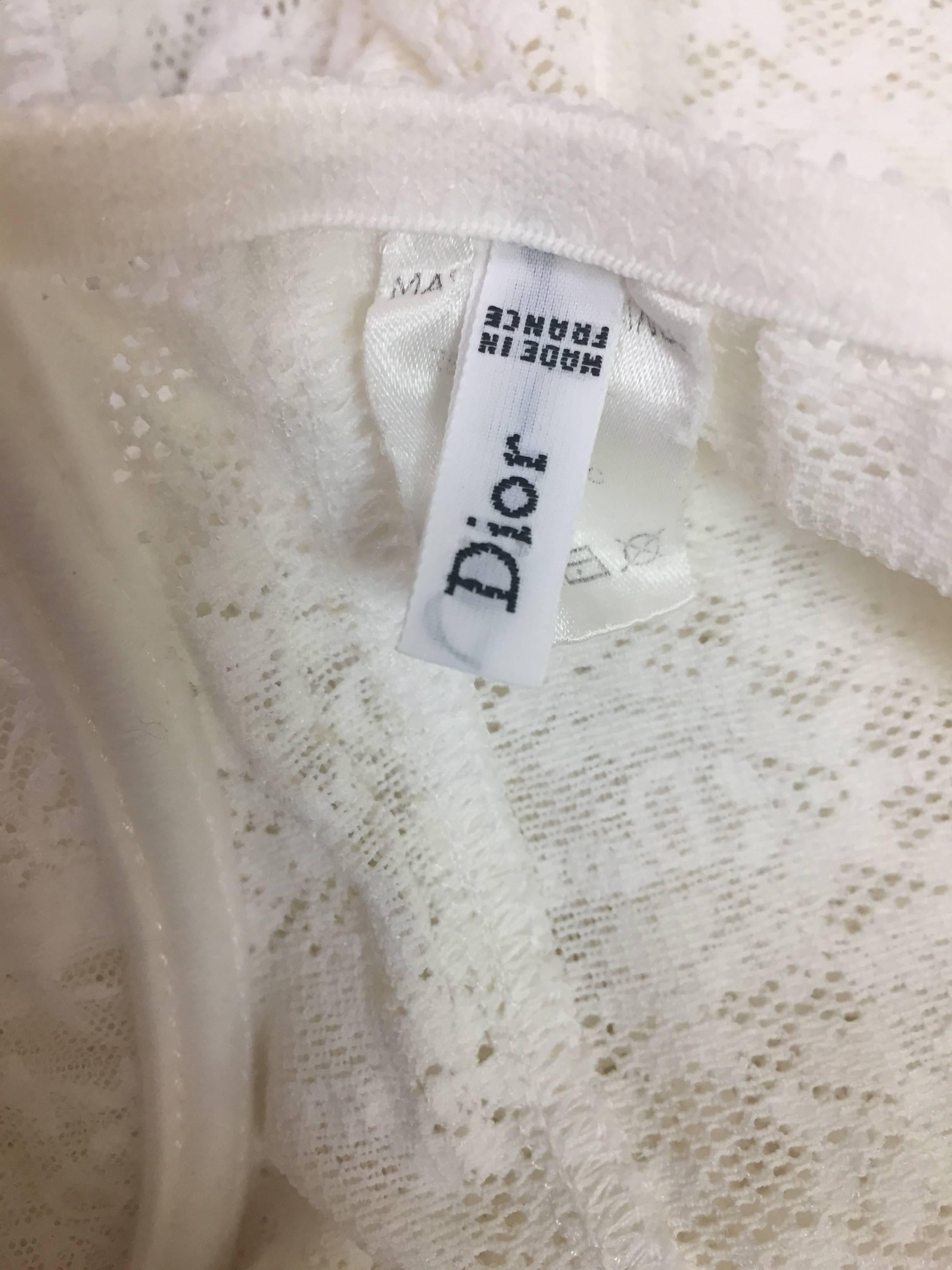 1980s Christian Dior Vintage Ivory Monogram Sheer Mesh Lace Bodysuit S/M D/DD In Good Condition In Yukon, OK