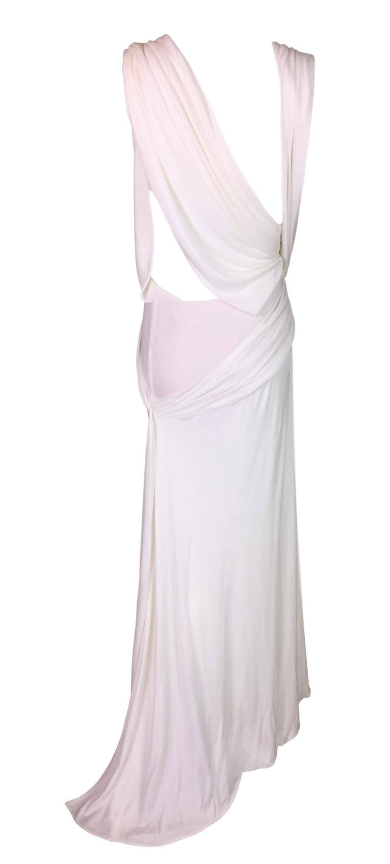 F/W 1999 Atelier Versace Sheer White Plunging Beaded Medusa Gown Dress ...
