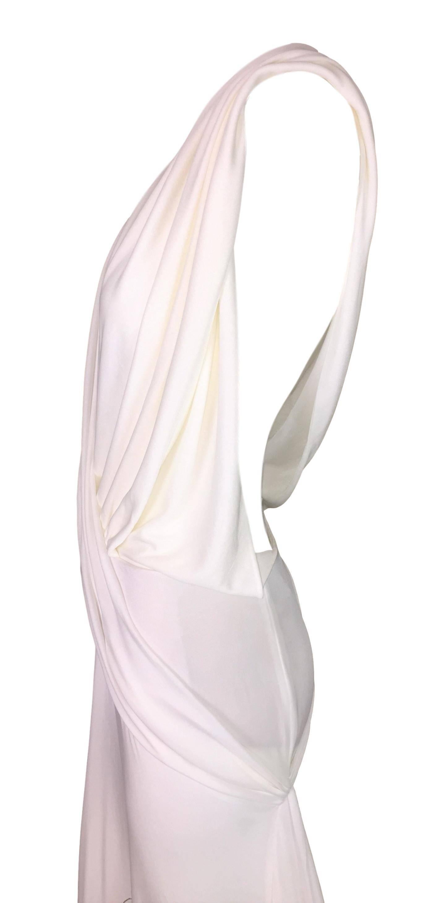 Gray F/W 1999 Atelier Versace Sheer White Plunging Beaded Medusa Gown Dress