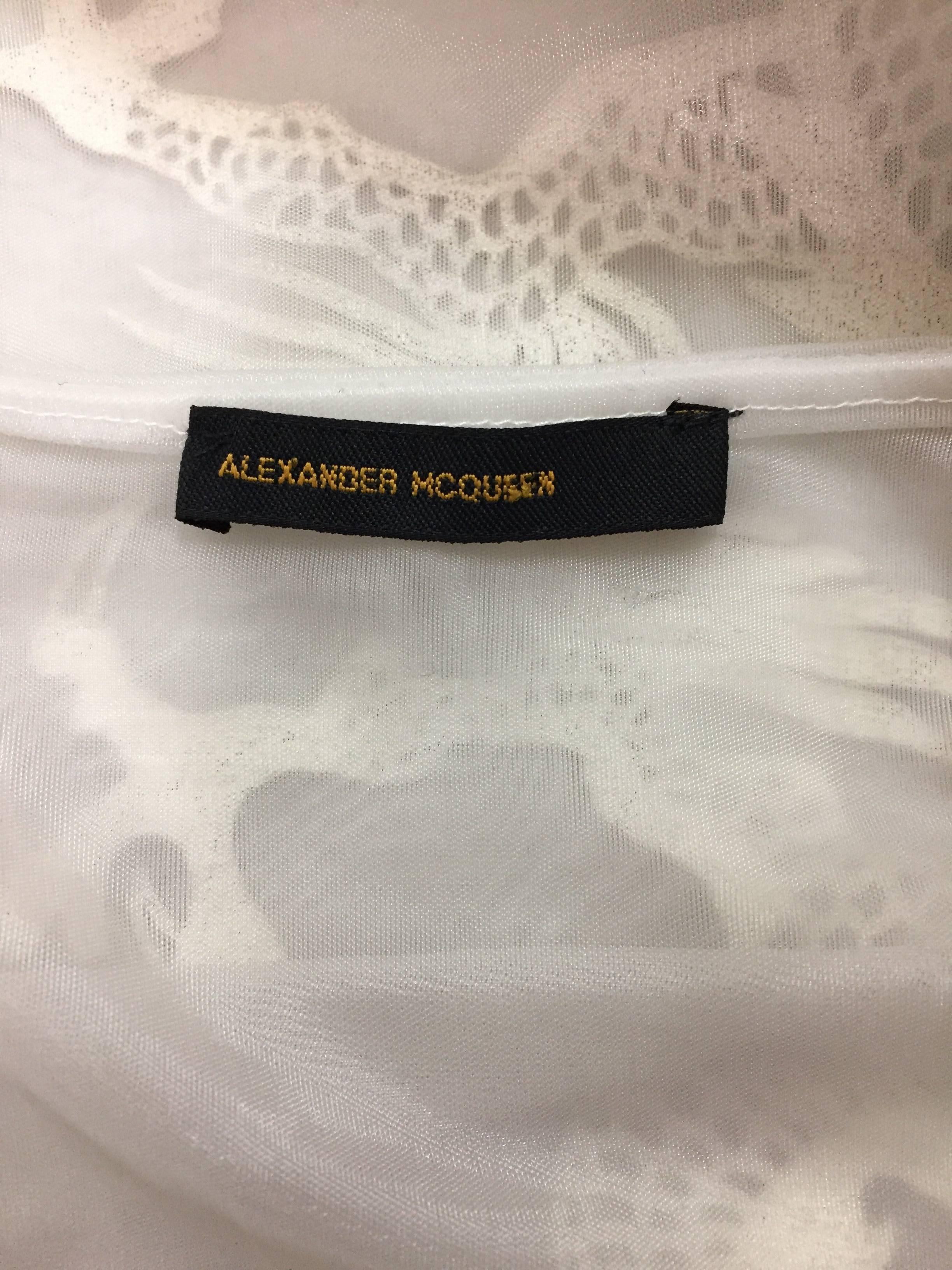 Women's S/S 1997 Alexander McQueen Runway Sheer White Dragon Blouse Top