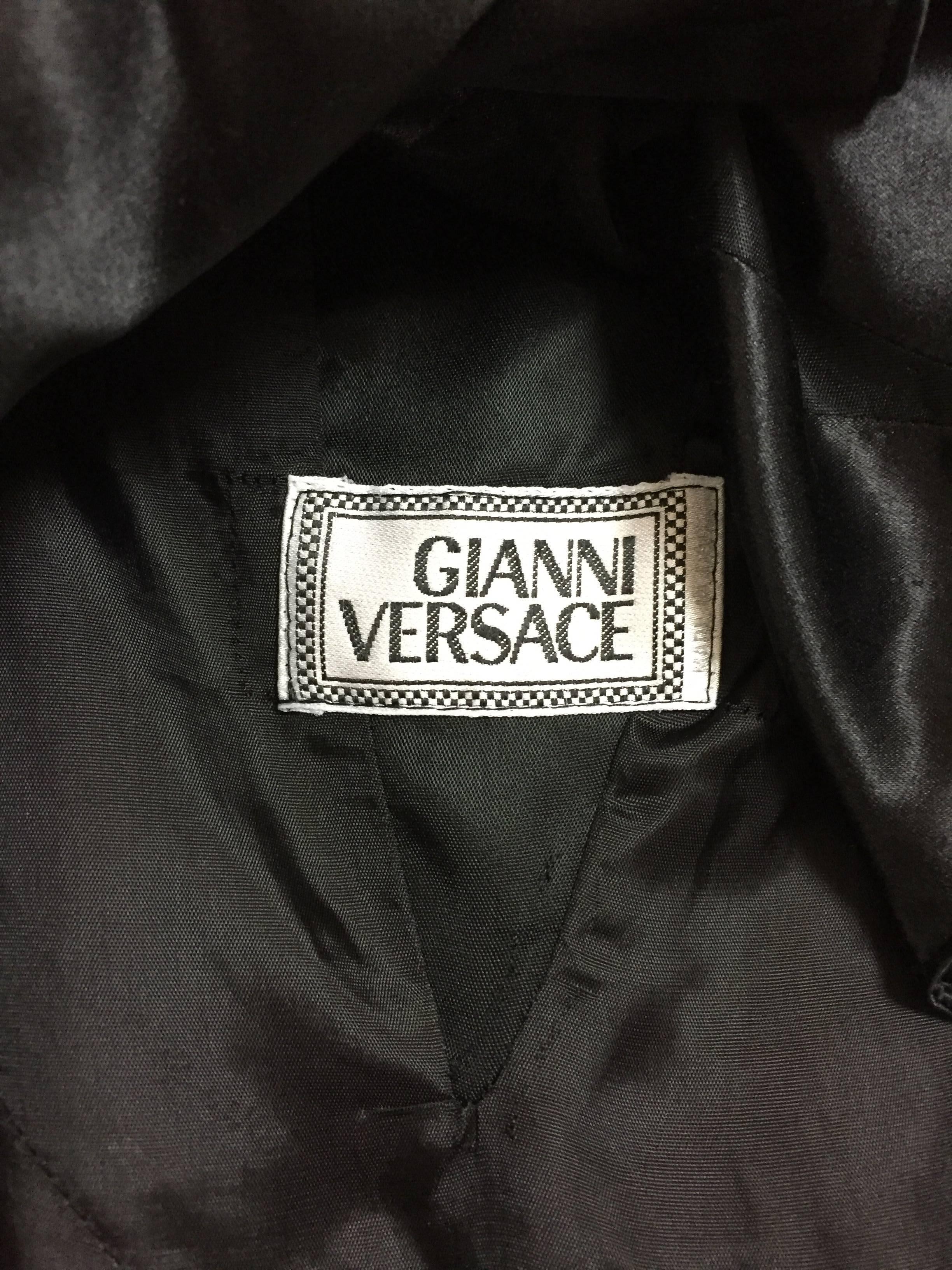 F/W 1998 Gianni Versace Runway Plunging Black Leather Long Gown Dress In Good Condition In Yukon, OK