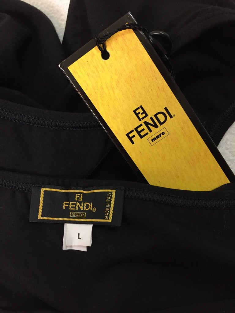 NWT 1990&#39;s Fendi Black Sheer Monogram Logo Crop Top and Mini Skirt For Sale at 1stdibs
