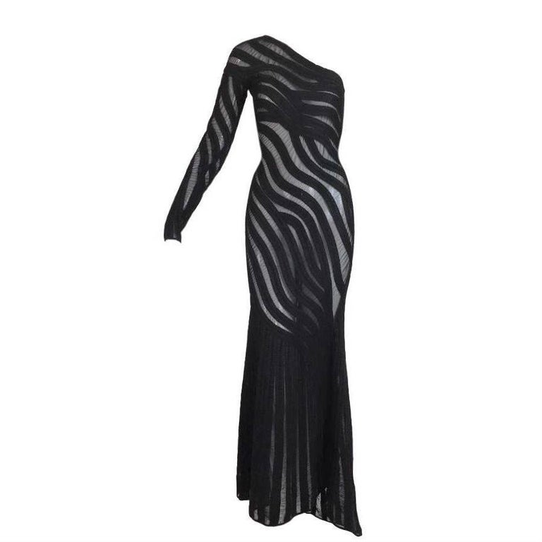 Gianfranco Ferre Runway Sheer Black One Sleeve Gown Dress, F / W 1997 ...