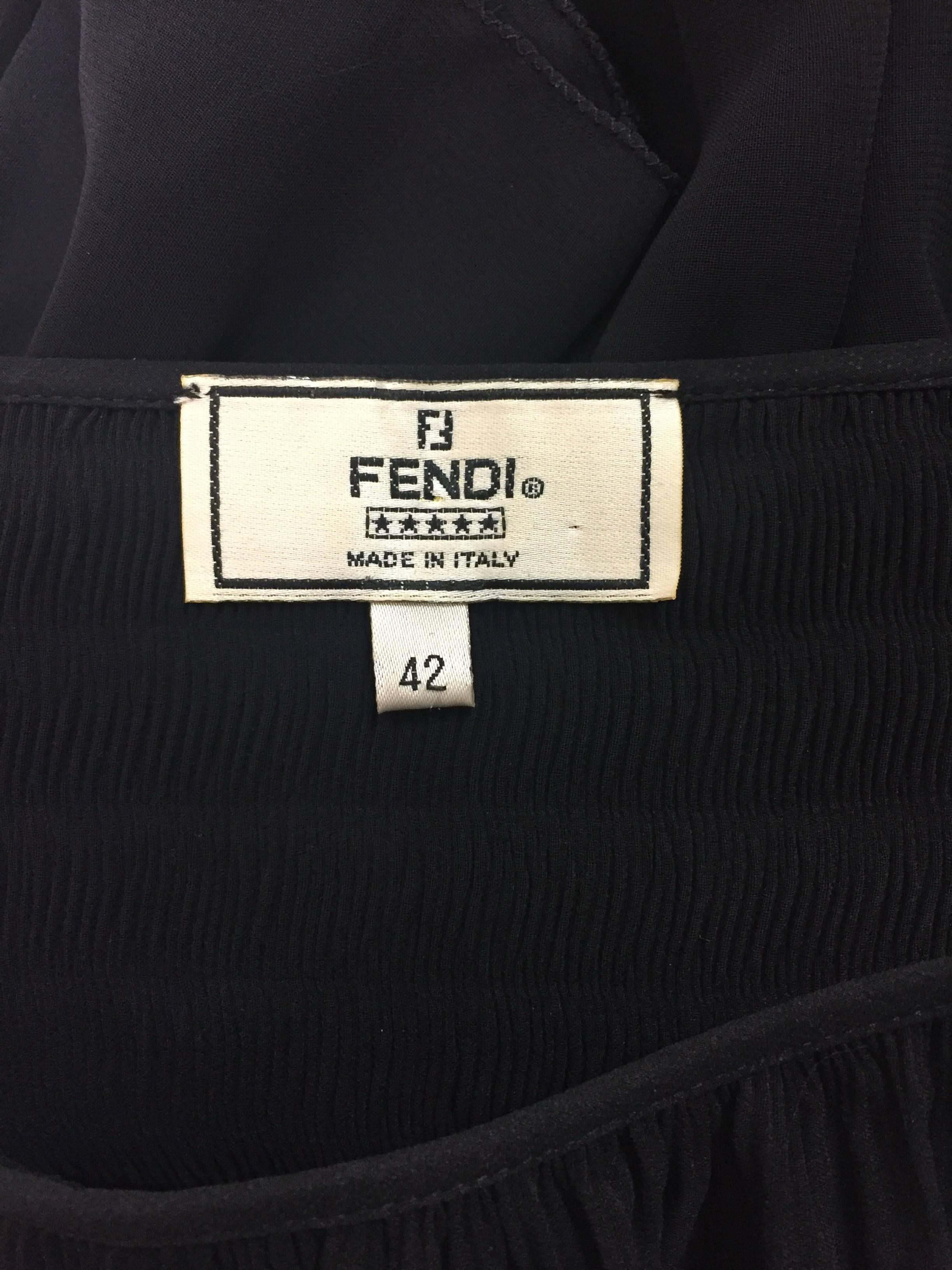 1970's Fendi by Karl Lagerfeld Sheer Black Ruffle Disco Dress In Excellent Condition In Yukon, OK