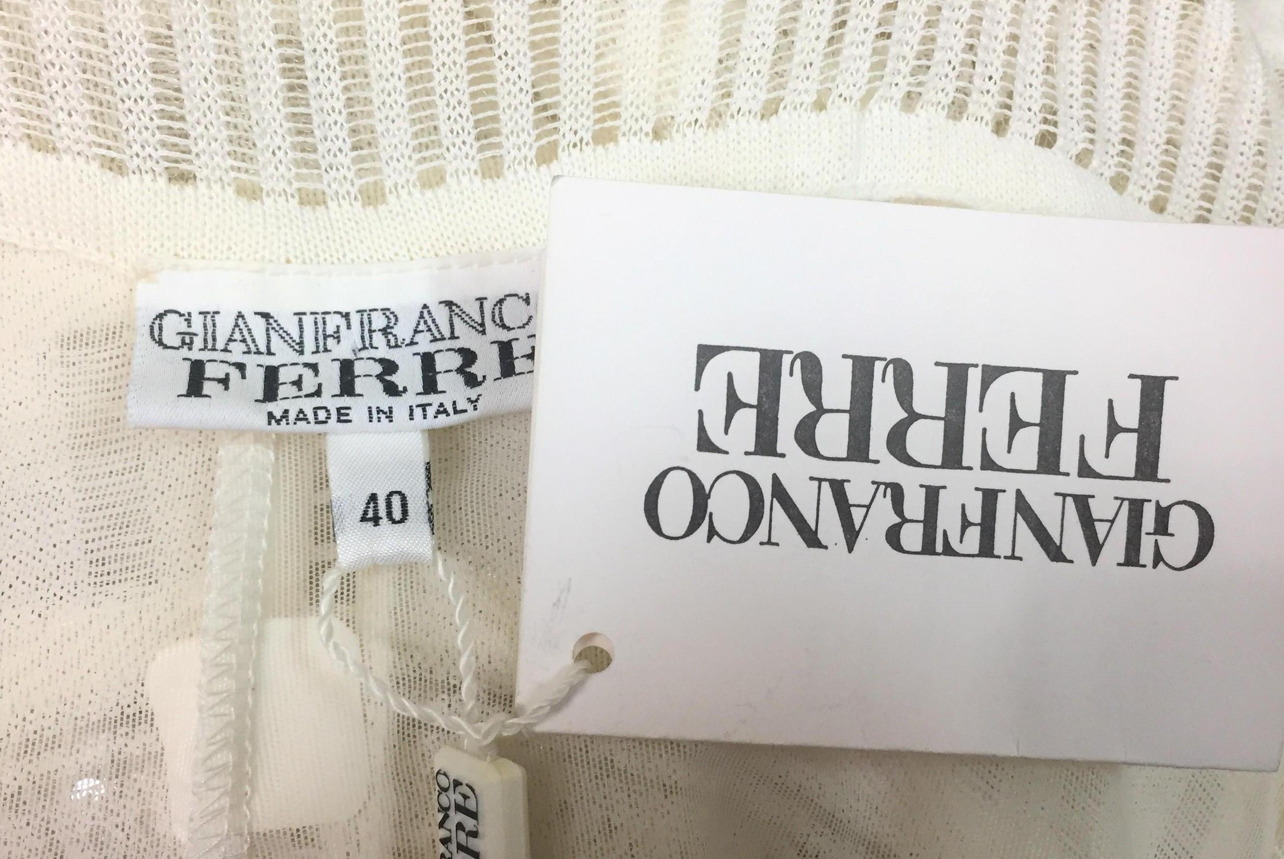 Gianfranco Ferre Sheer Ivory Knit Embellished Bridal Mermaid Gown Dress S/S 1998 1
