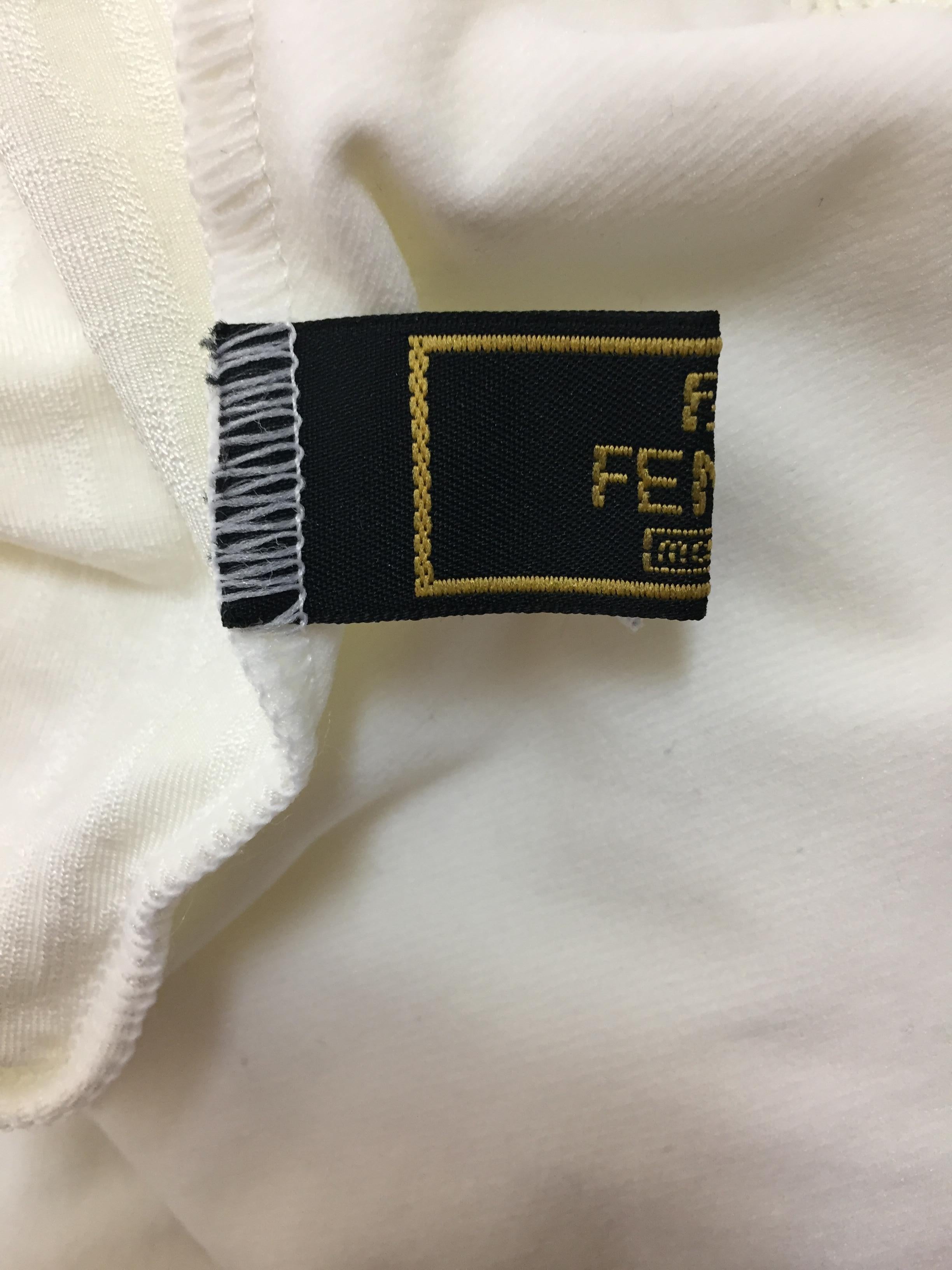 1990's Fendi Logo Monogram Wide Neck Ivory Bodysuit Swimsuit In Good Condition In Yukon, OK