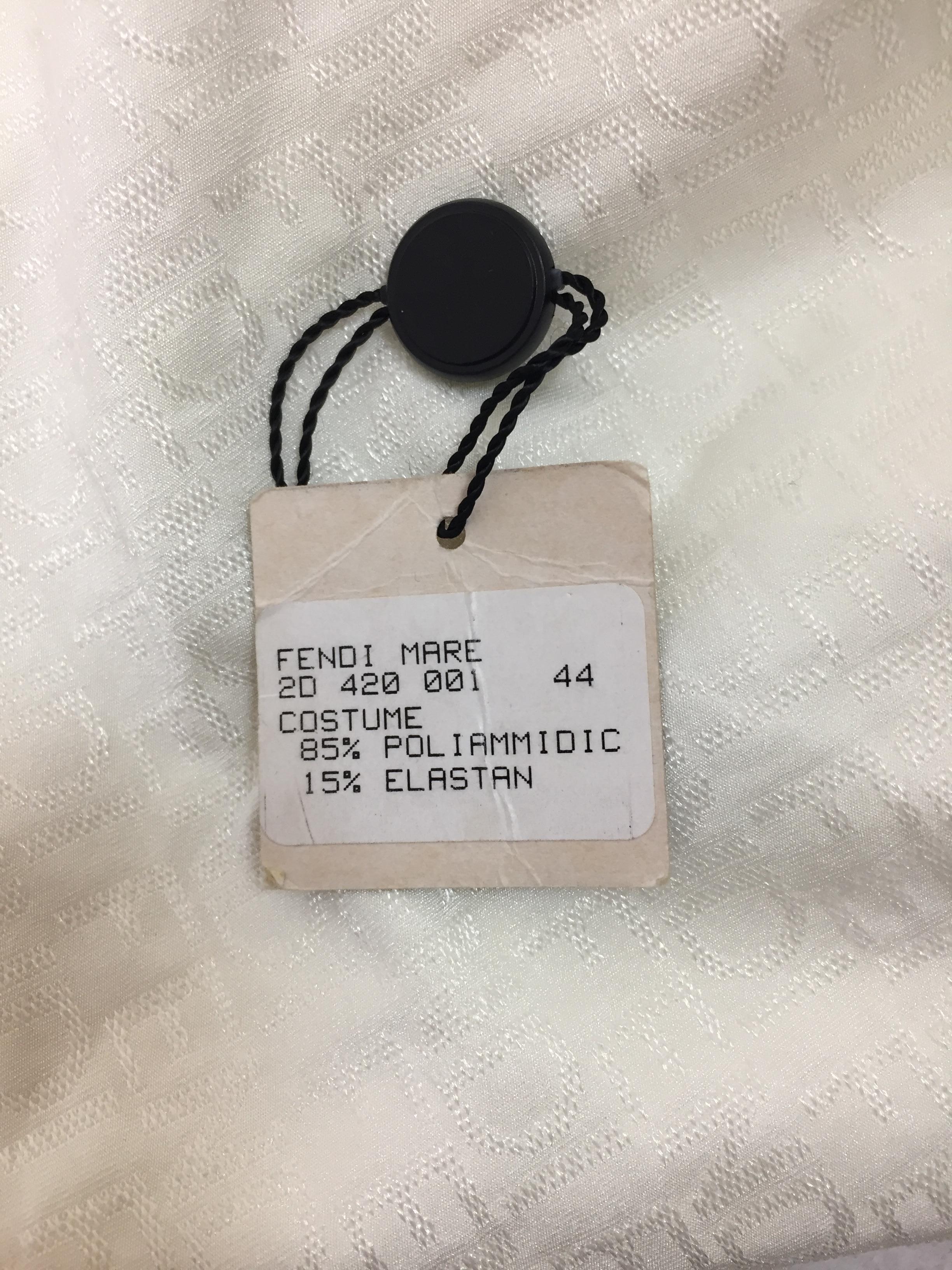 Gray 1990's Fendi Logo Monogram Wide Neck Ivory Bodysuit Swimsuit