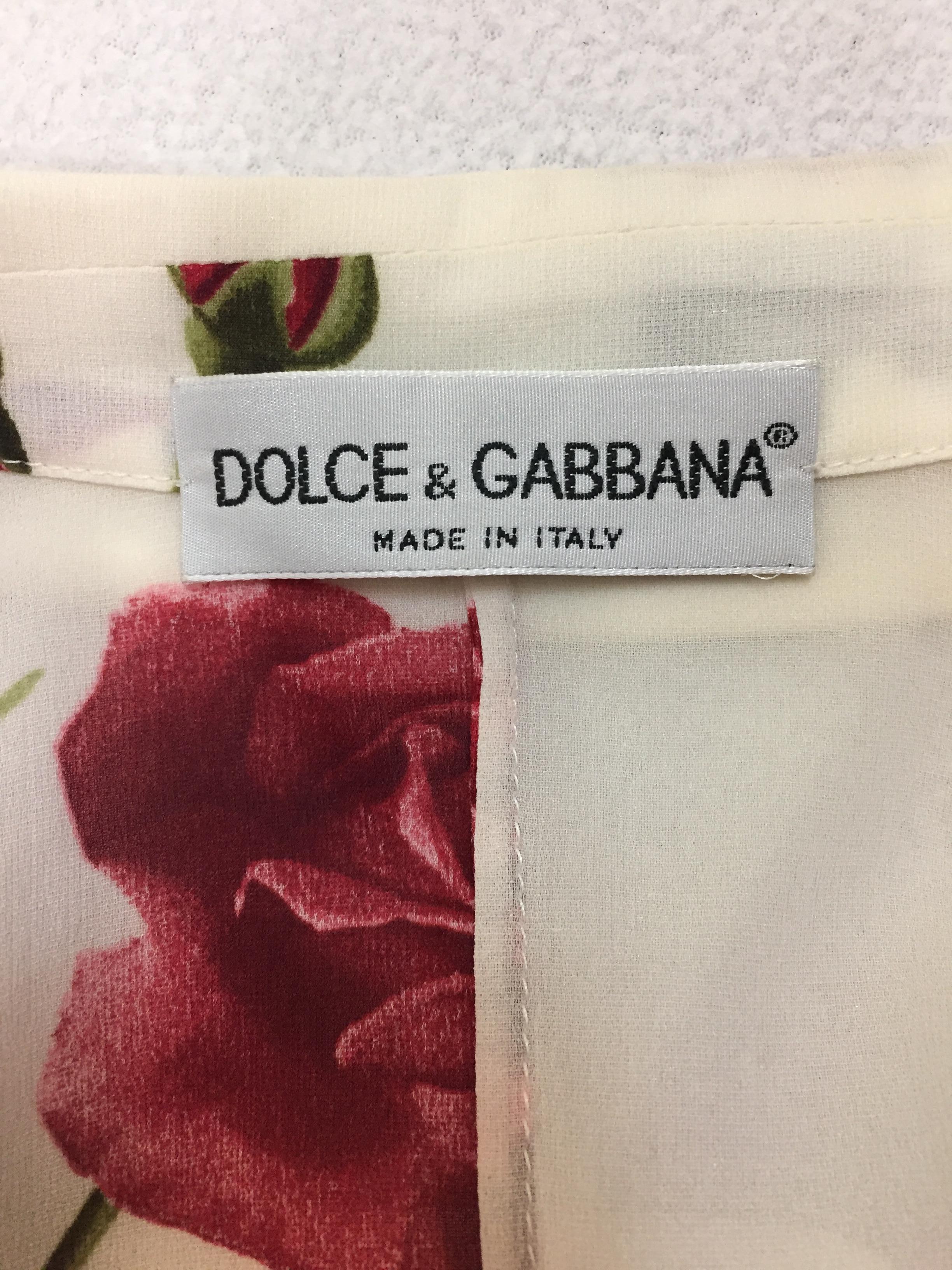 Gray 1996 Dolce & Gabbana Sheer Silk Roses Print Button Down L/S Mini Dress