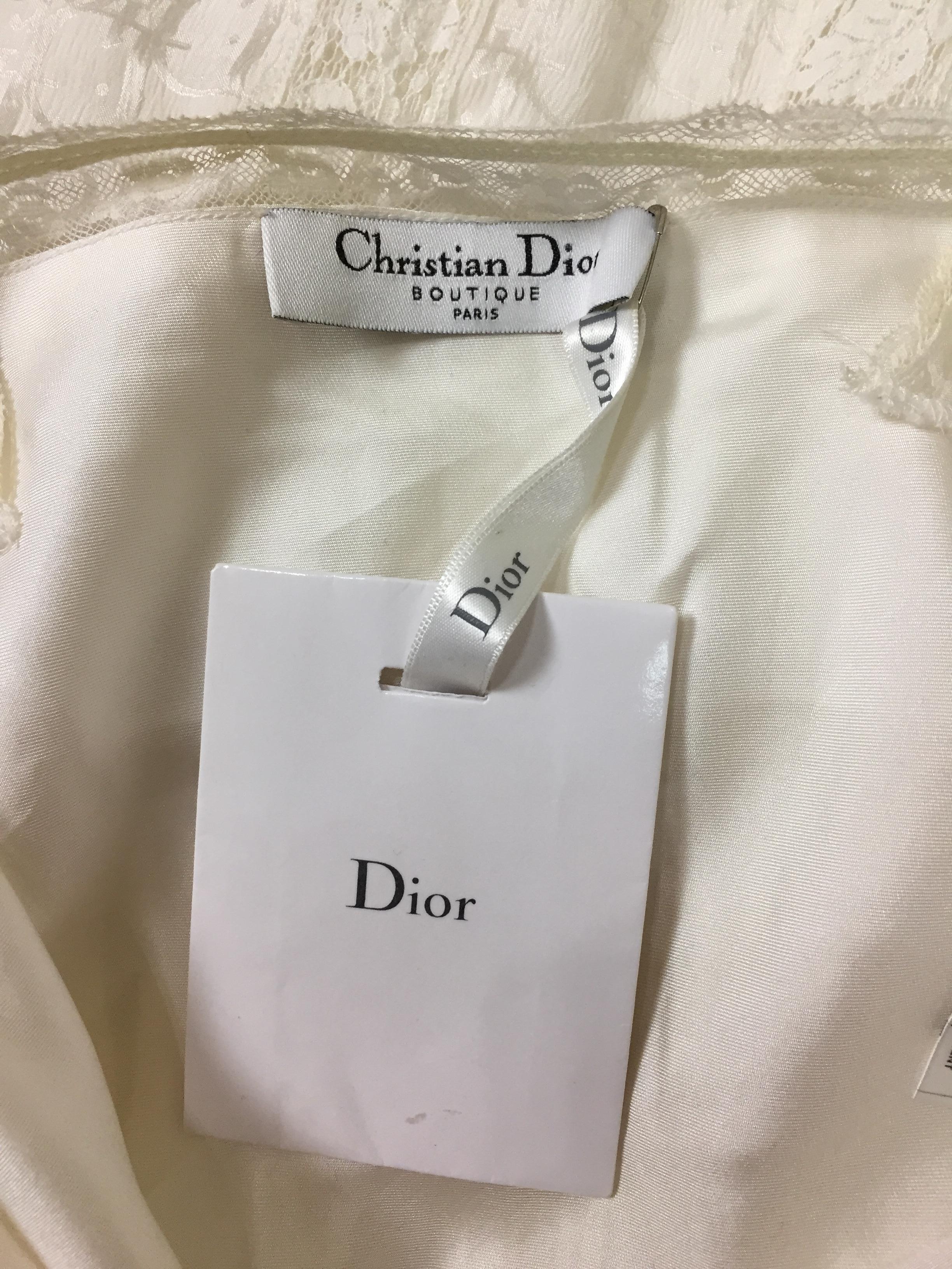 Gray F/W 2004 Christian Dior John Galliano Ivory Monogram Silk Peasant Lace Dress