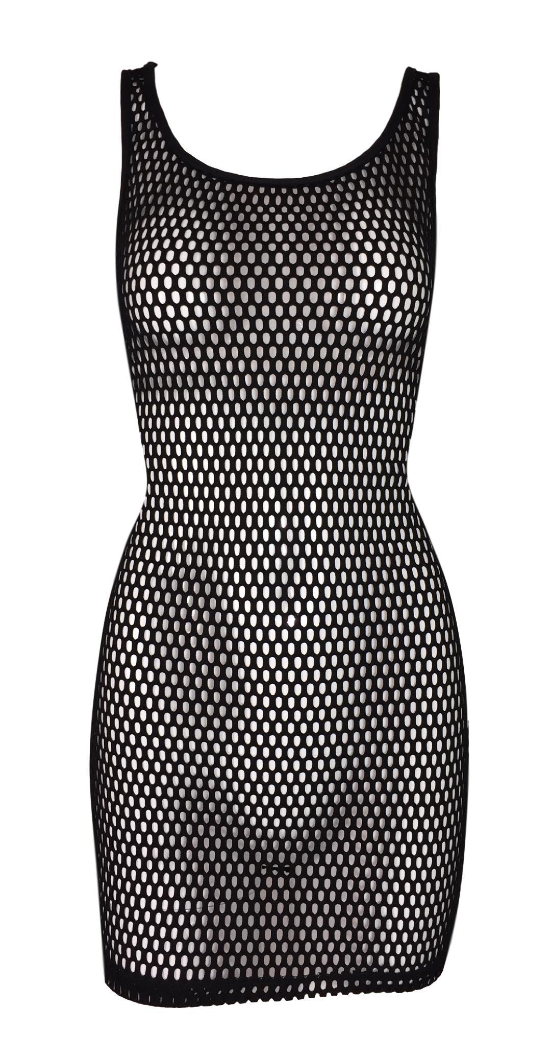 Dolce & Gabbana D&G Black Fishnet Mesh Wiggle Mini Dress, 1990s In Excellent Condition In Yukon, OK