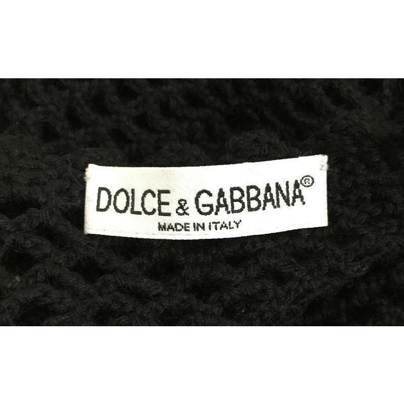 Women's 1995 Dolce & Gabbana Sheer Black Fishnet Crochet Off Shoulder Mini Dress