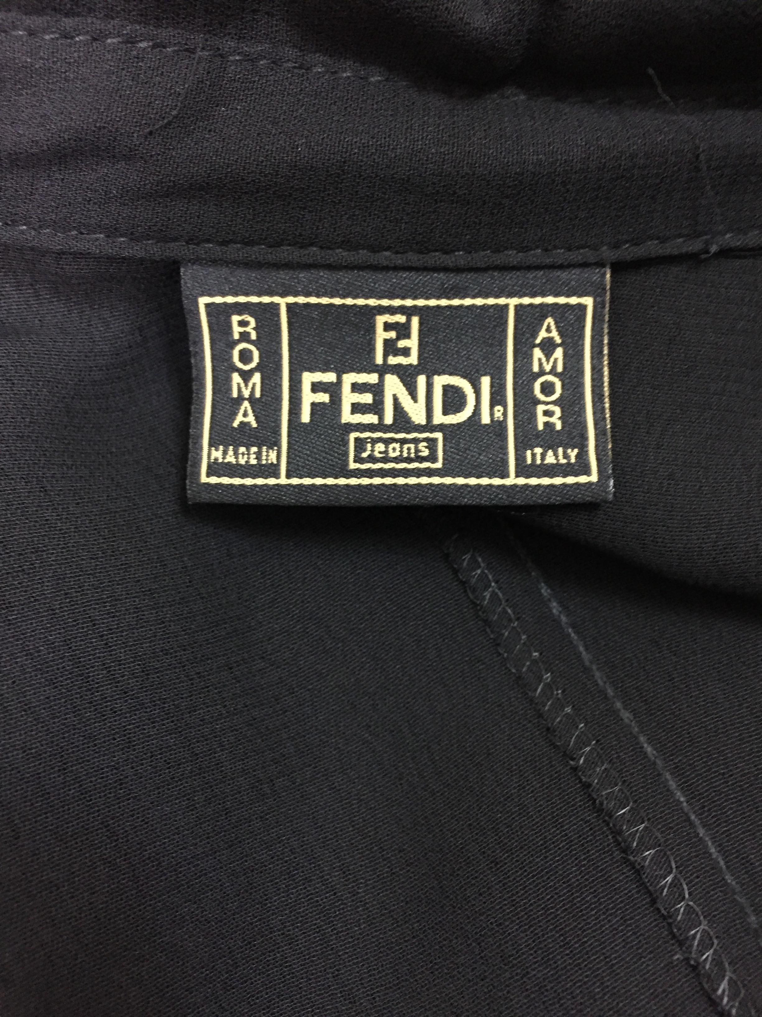 1990's Fendi Sheer Black L/S A-Line Button Down Gown Dress 1