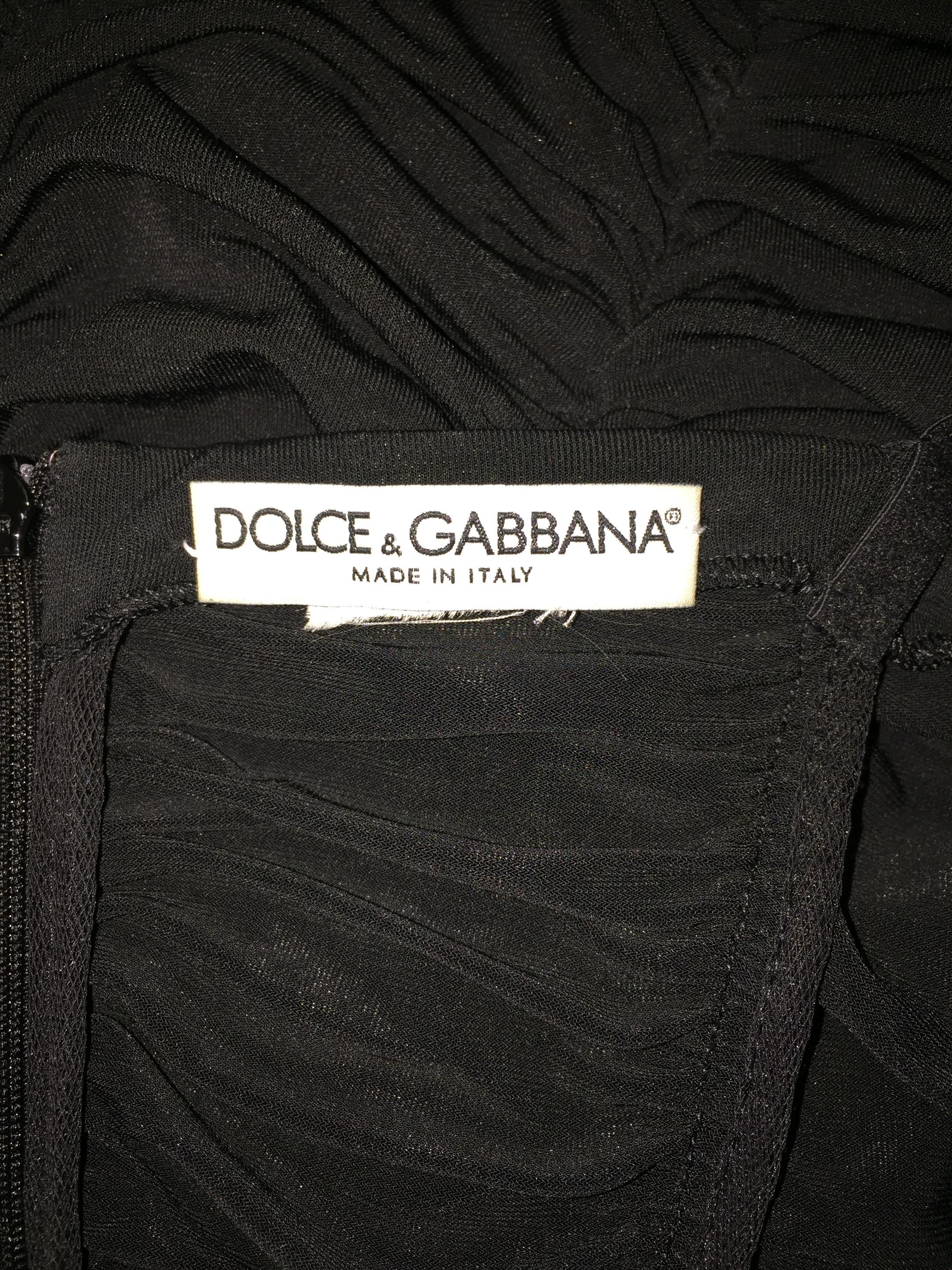 F/W 1995 Dolce & Gabbana Sheer Black Ruched Wiggle 1940's Style Pin-Up Dress 44 In Good Condition In Yukon, OK