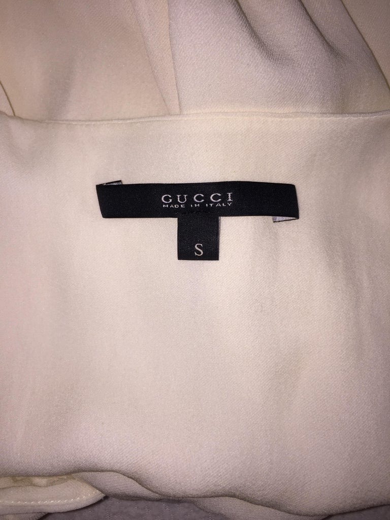 2011 Gucci Sheer Ivory Plunging Bodysuit Top at 1stDibs