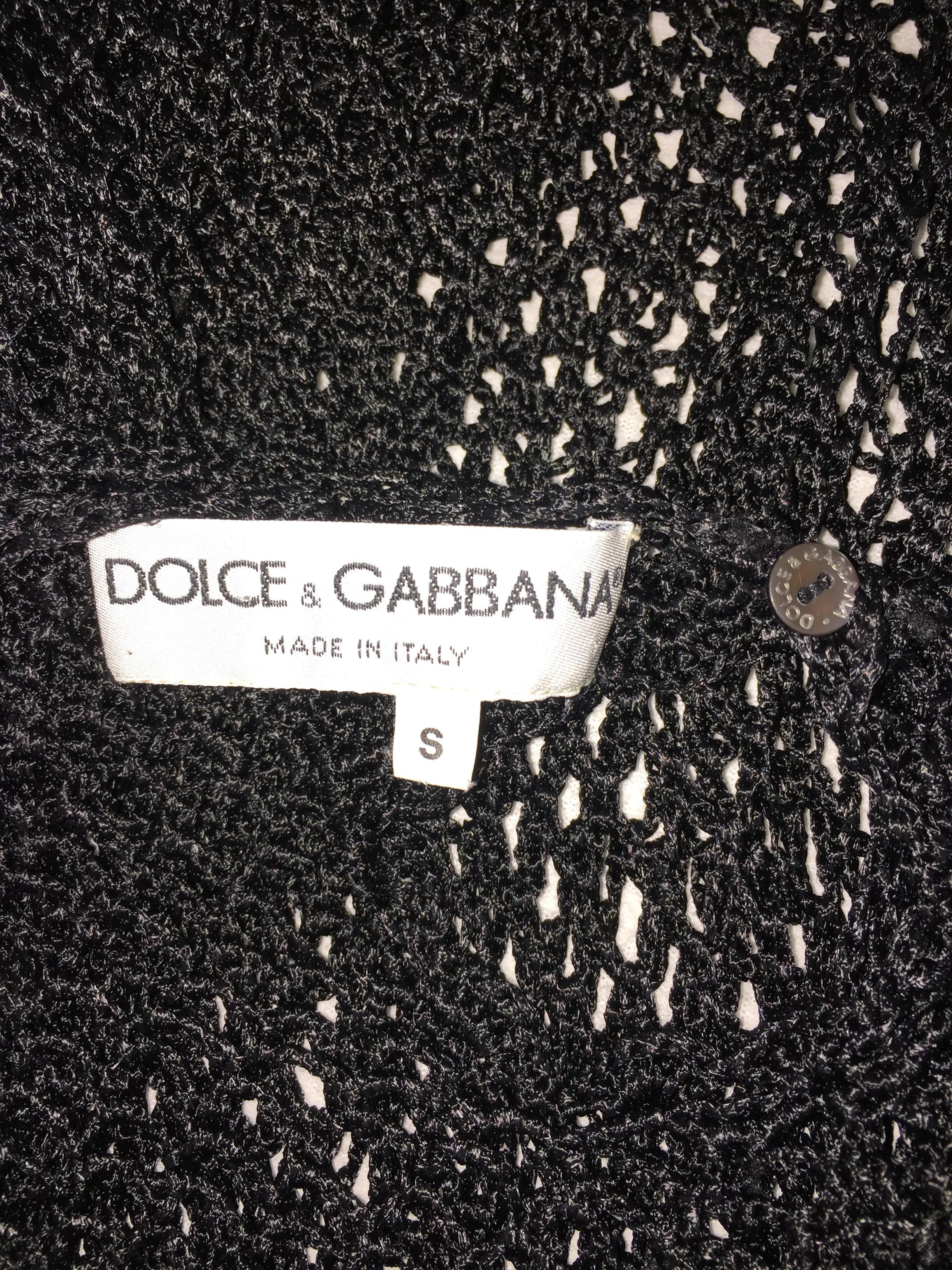 F/W 1995 Dolce & Gabbana Black Knit Sheer Fishnet Maxi Dress In Good Condition In Yukon, OK