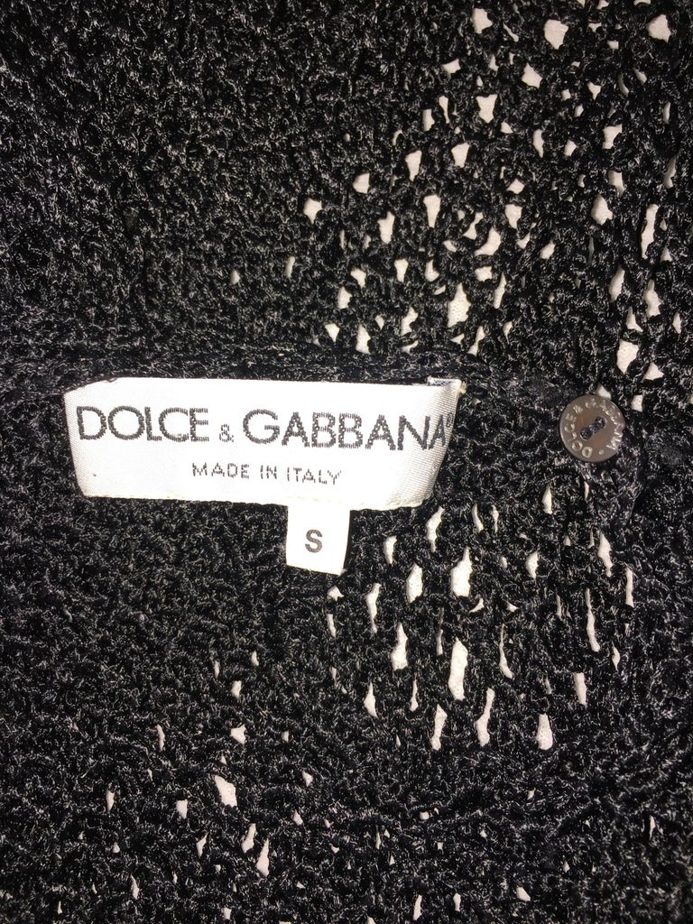 F/W 1995 Dolce and Gabbana Black Knit Sheer Fishnet Maxi Dress at 1stDibs