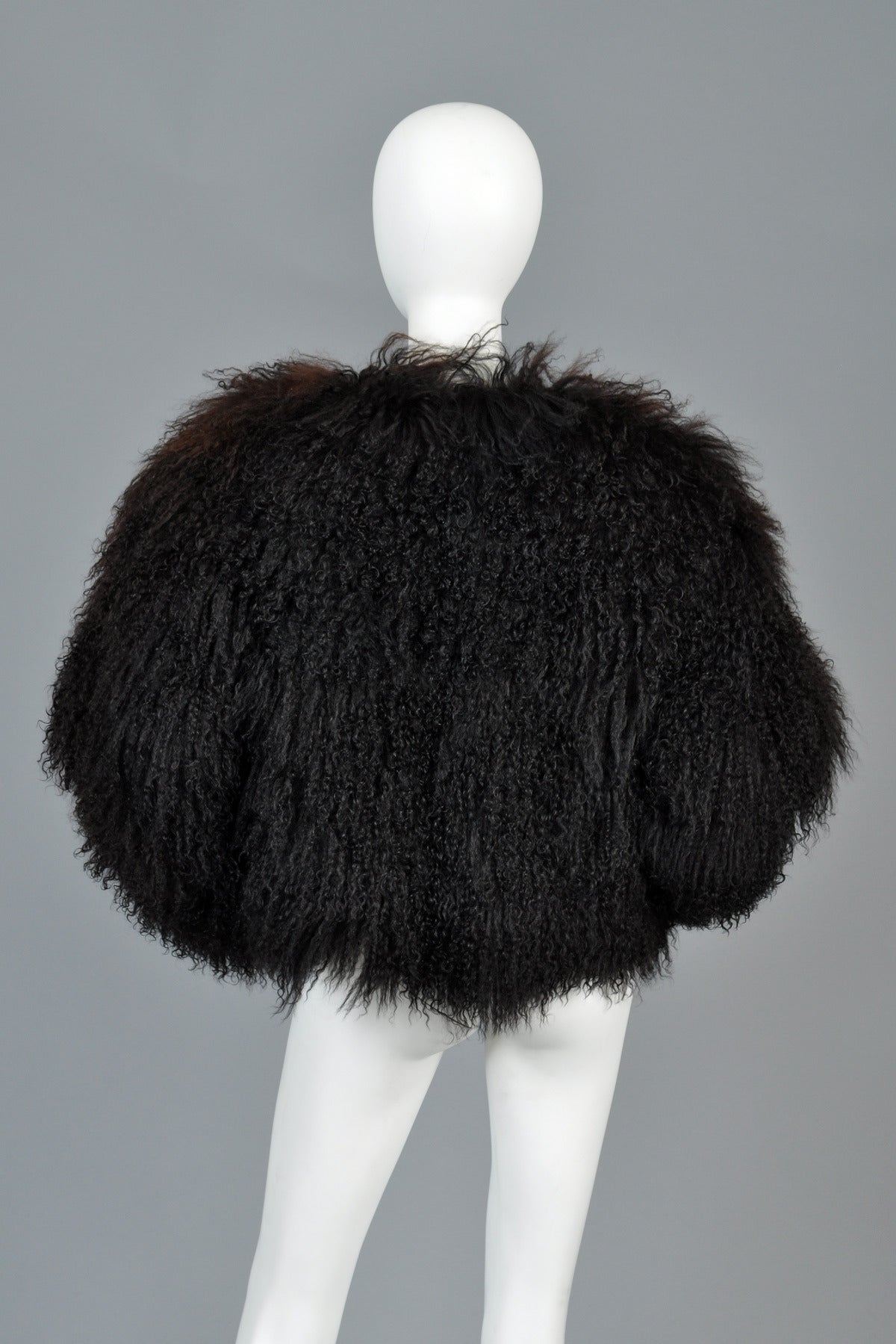 Women's Ultra Chubby Cropped Black Mongolian Lamb Fur Coat