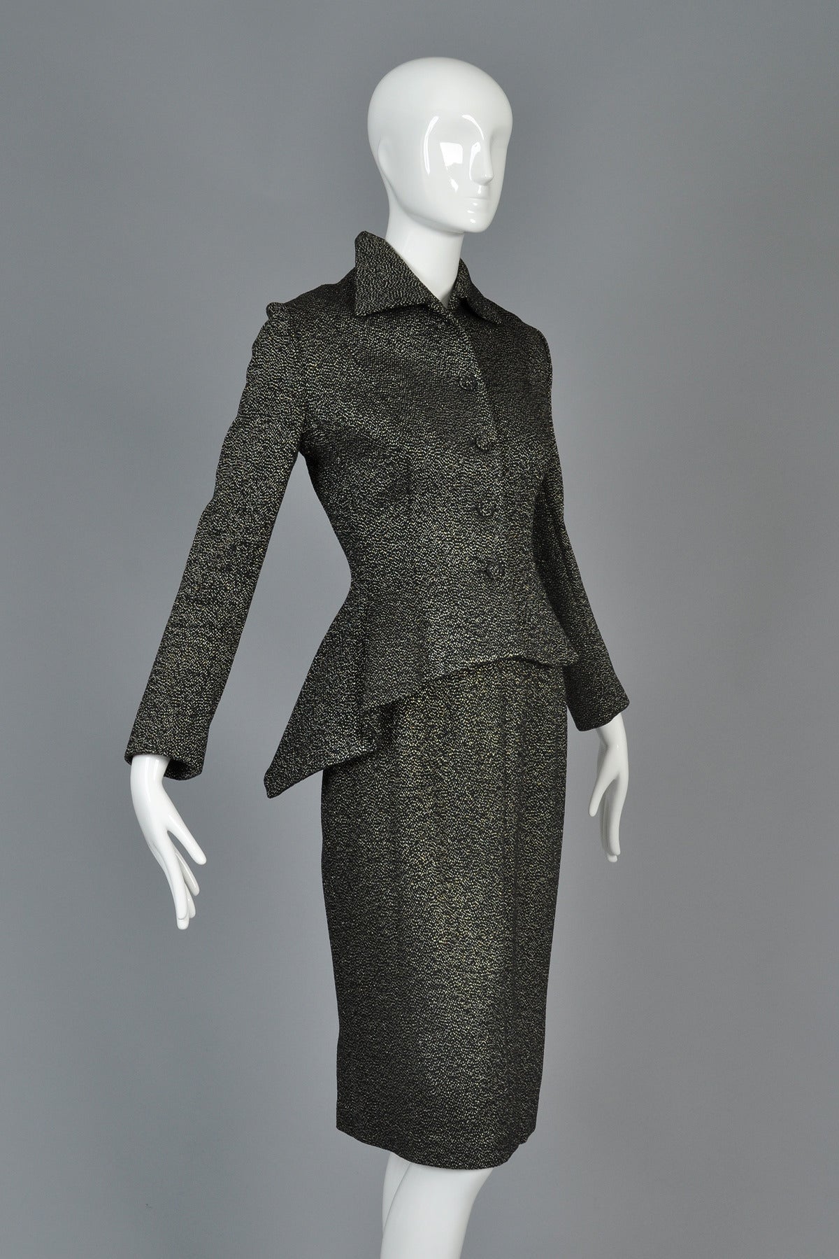 1940s Metallic Asymmetrical Peplum Suit For Sale 2