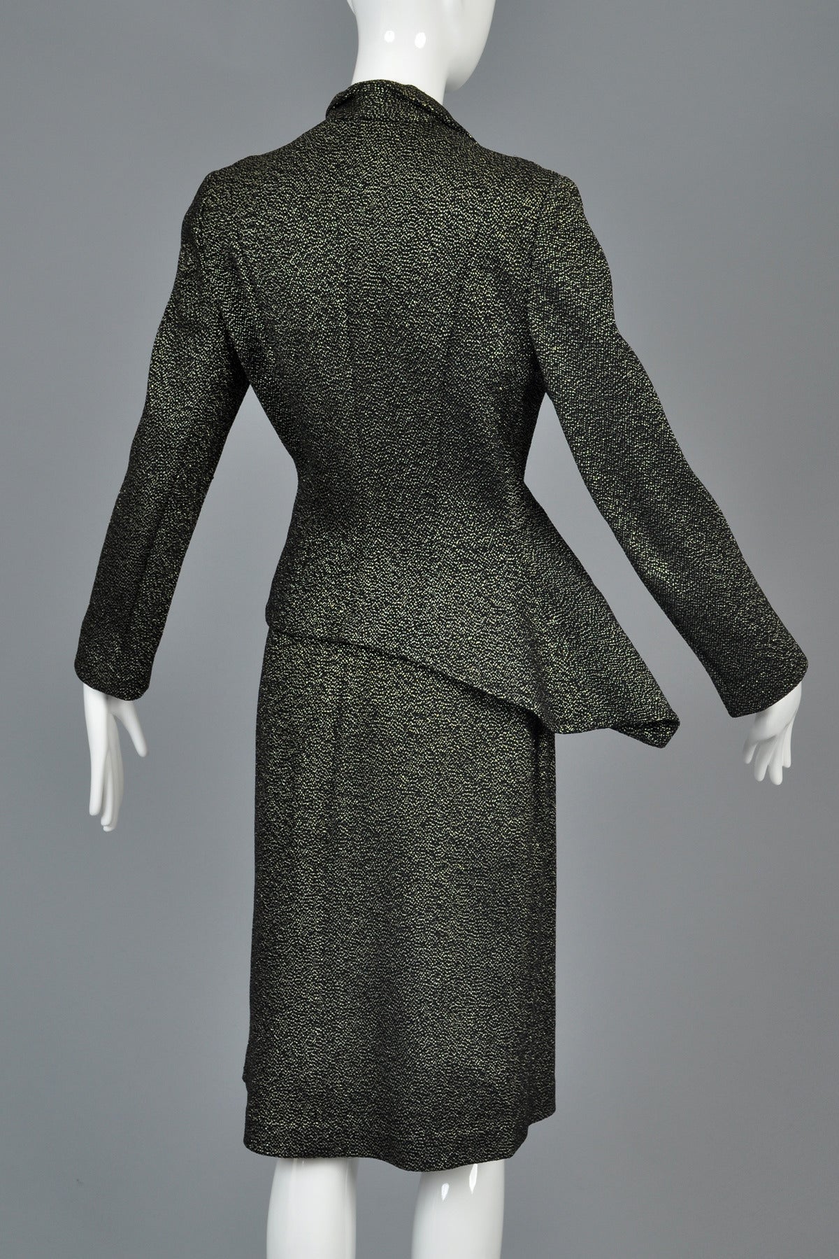 1940s Metallic Asymmetrical Peplum Suit For Sale 4