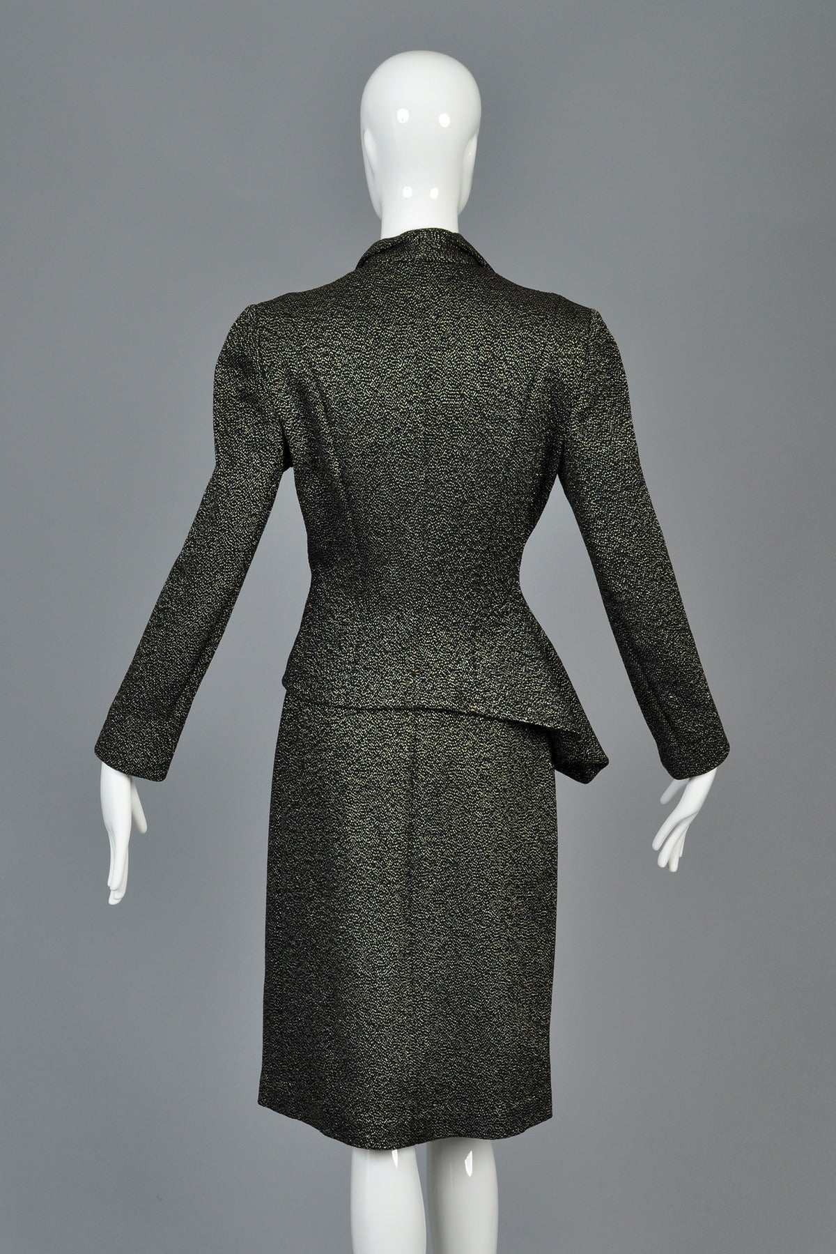 1940s Metallic Asymmetrical Peplum Suit For Sale 5