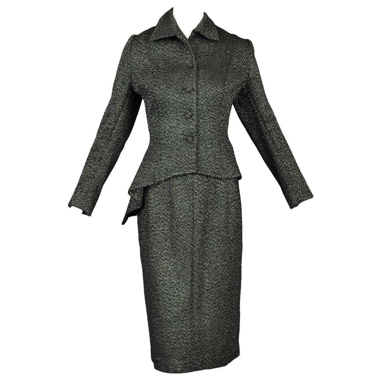 1940s Metallic Asymmetrical Peplum Suit For Sale