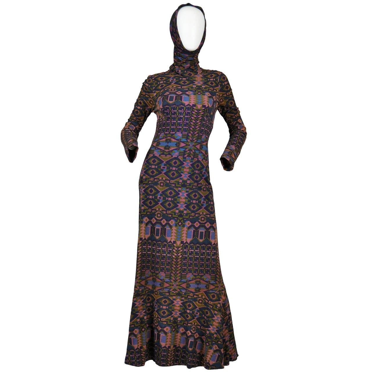1969 Janice Wainwright Graphic Dress with Snood at 1stDibs