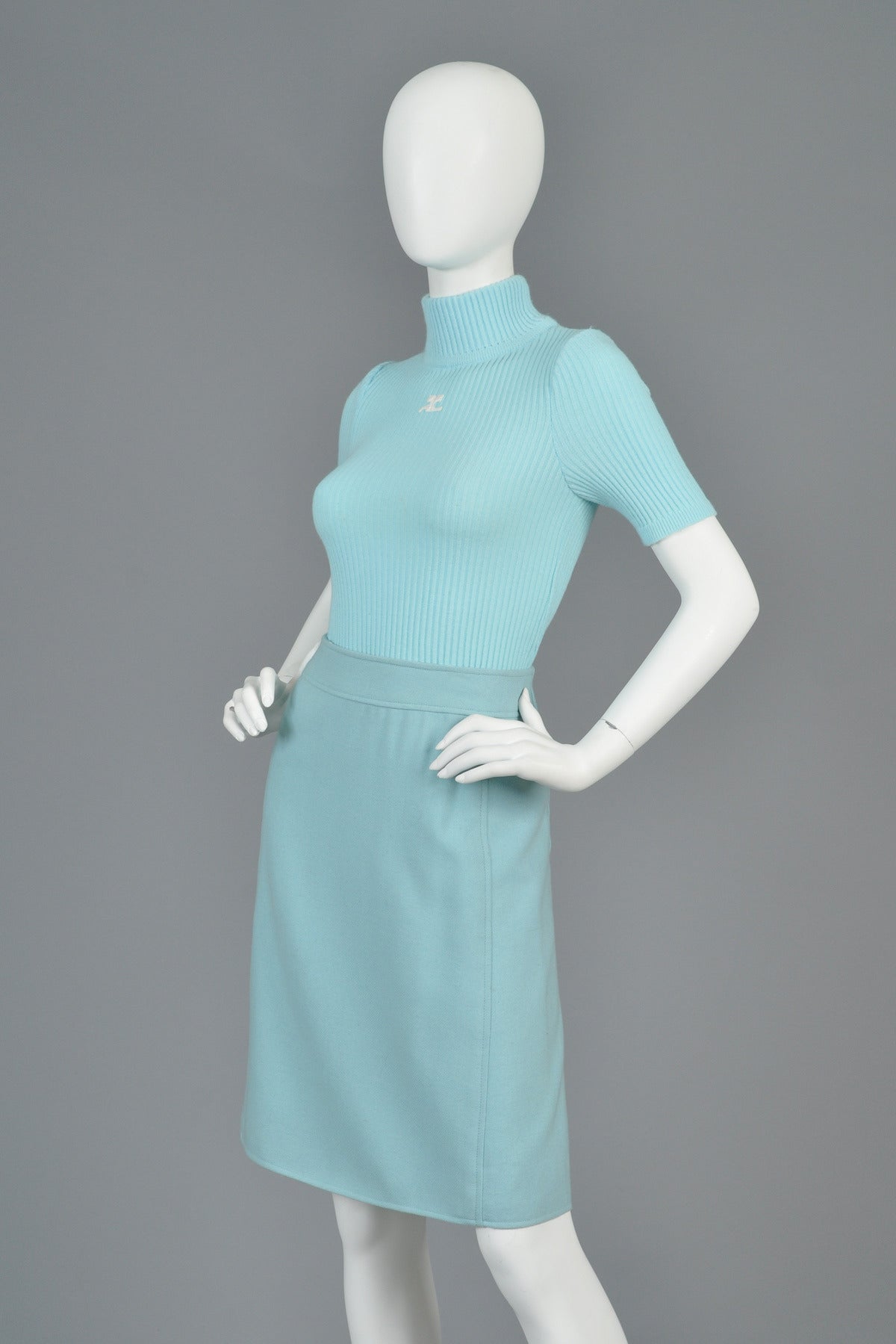 Women's 1960s Courrèges Numbered Blue Wool Blend Skirt