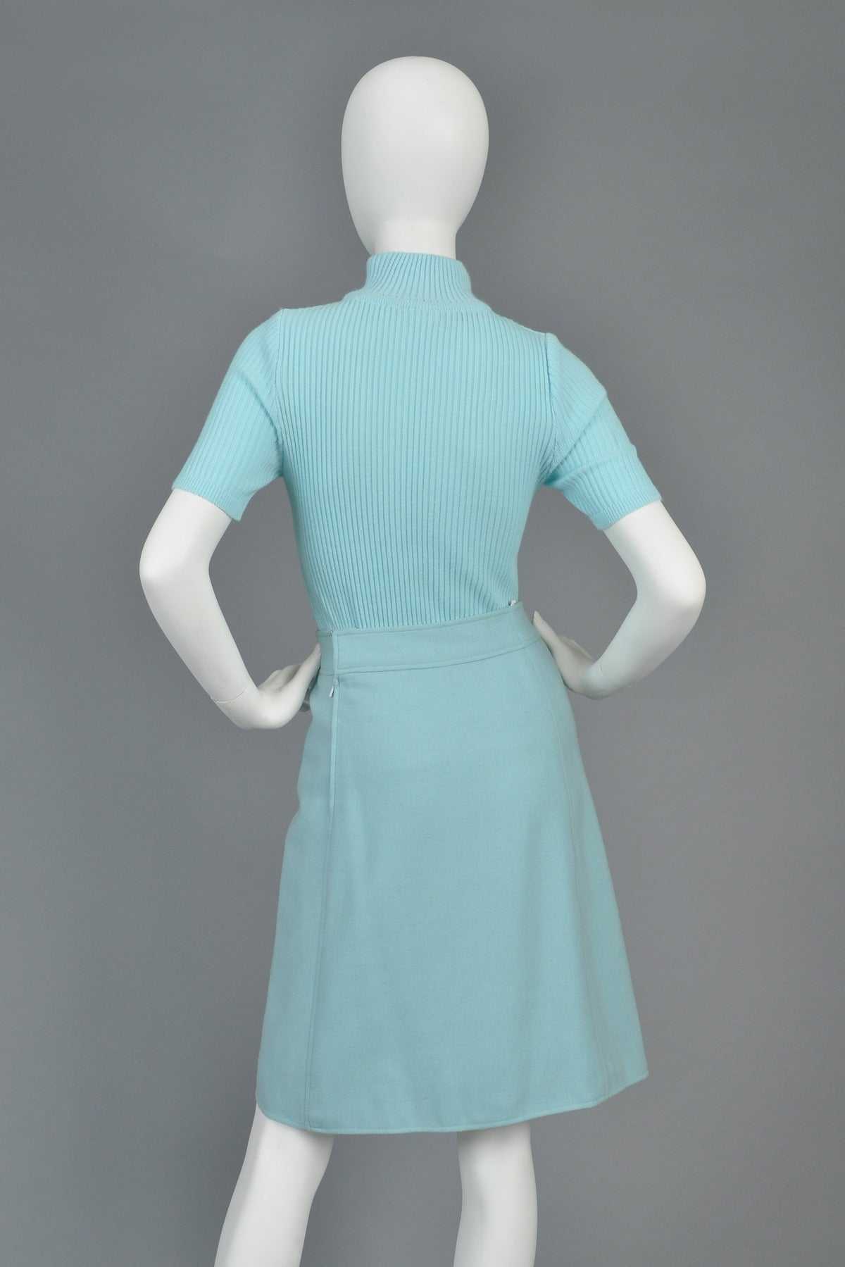 1960s Courrèges Numbered Blue Wool Blend Skirt 2