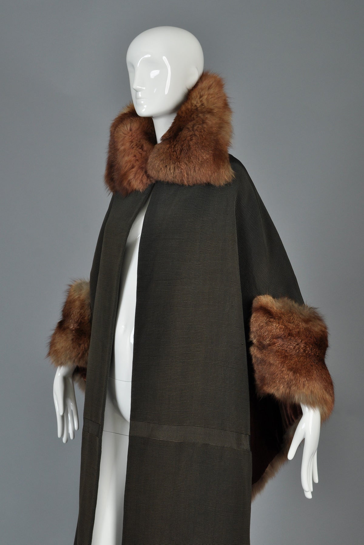 Women's Art Deco Cape-Backed Faille Coat w/ Sable Fur Trim