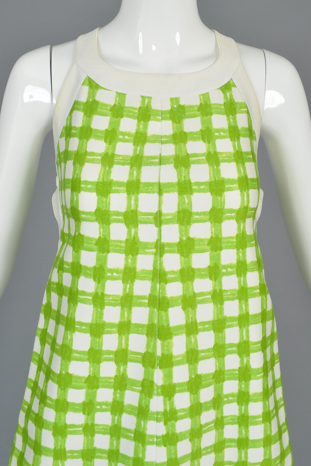 Women's 1960s Courrèges Green + White Plaid Snap-Side Dress For Sale