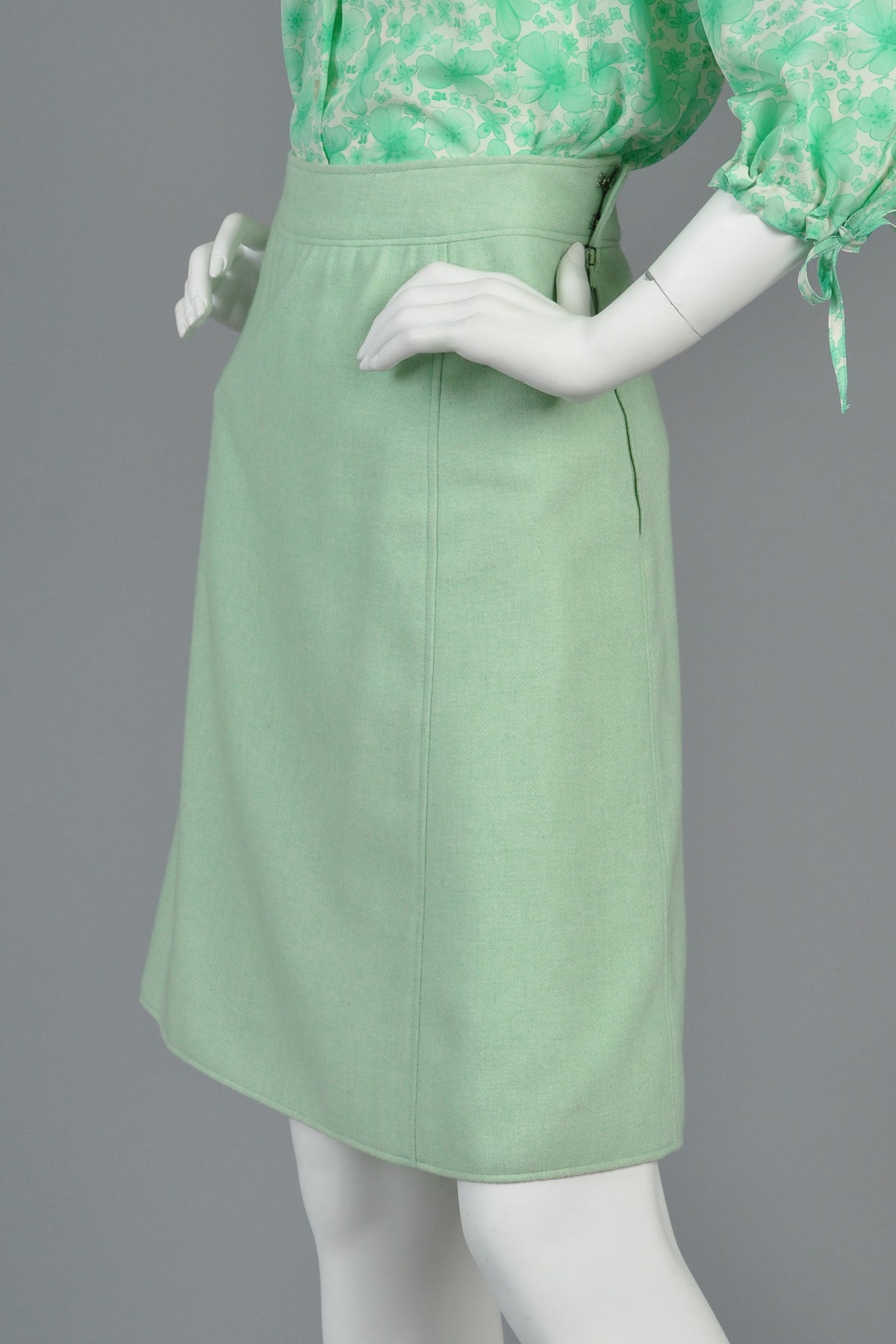 Women's 1960s Courrèges Numbered Green Wool Blend Skirt
