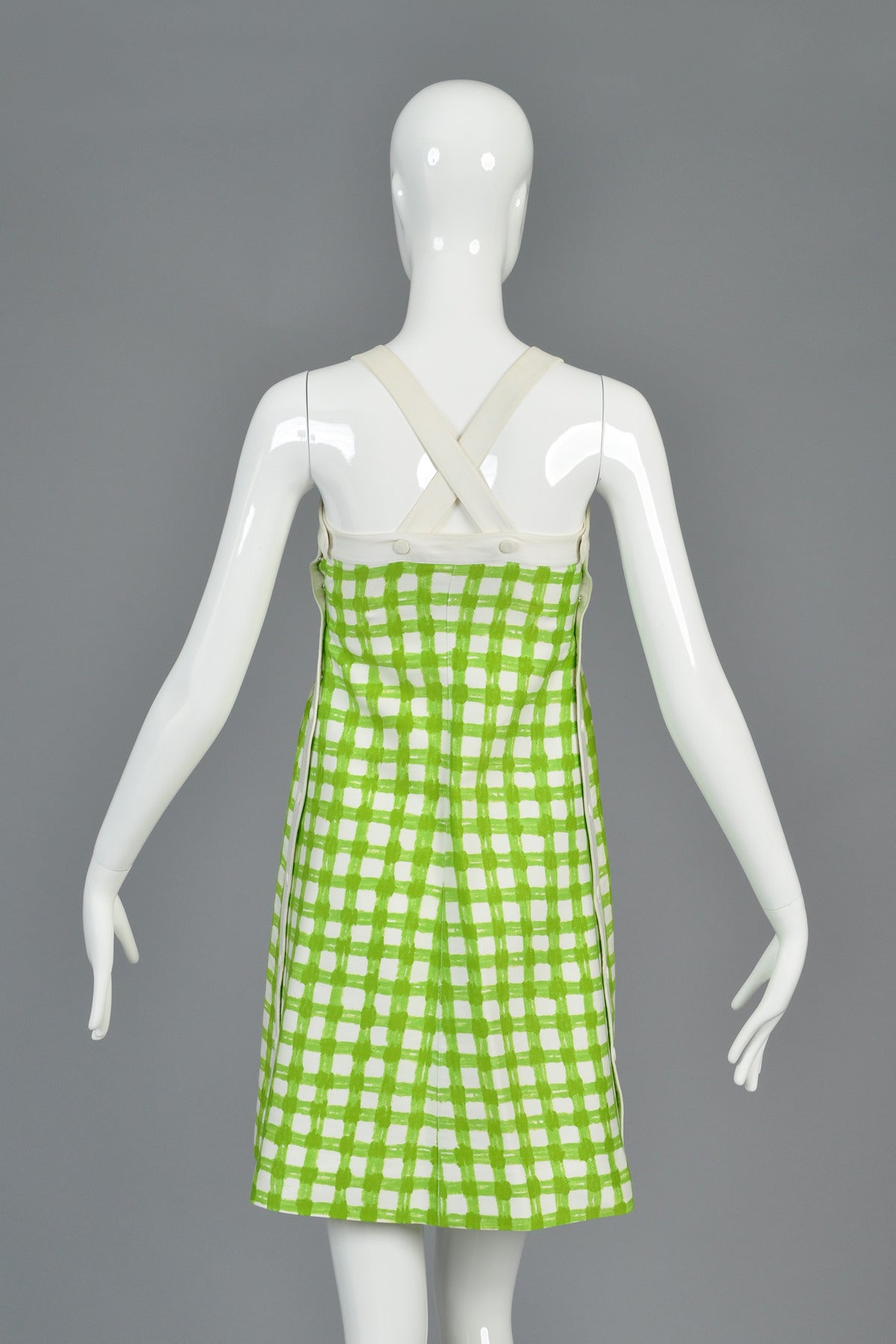 1960s Courrèges Green + White Plaid Snap-Side Dress For Sale 4
