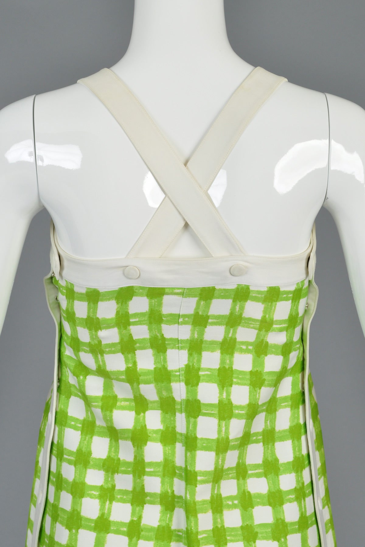 1960s Courrèges Green + White Plaid Snap-Side Dress For Sale 5