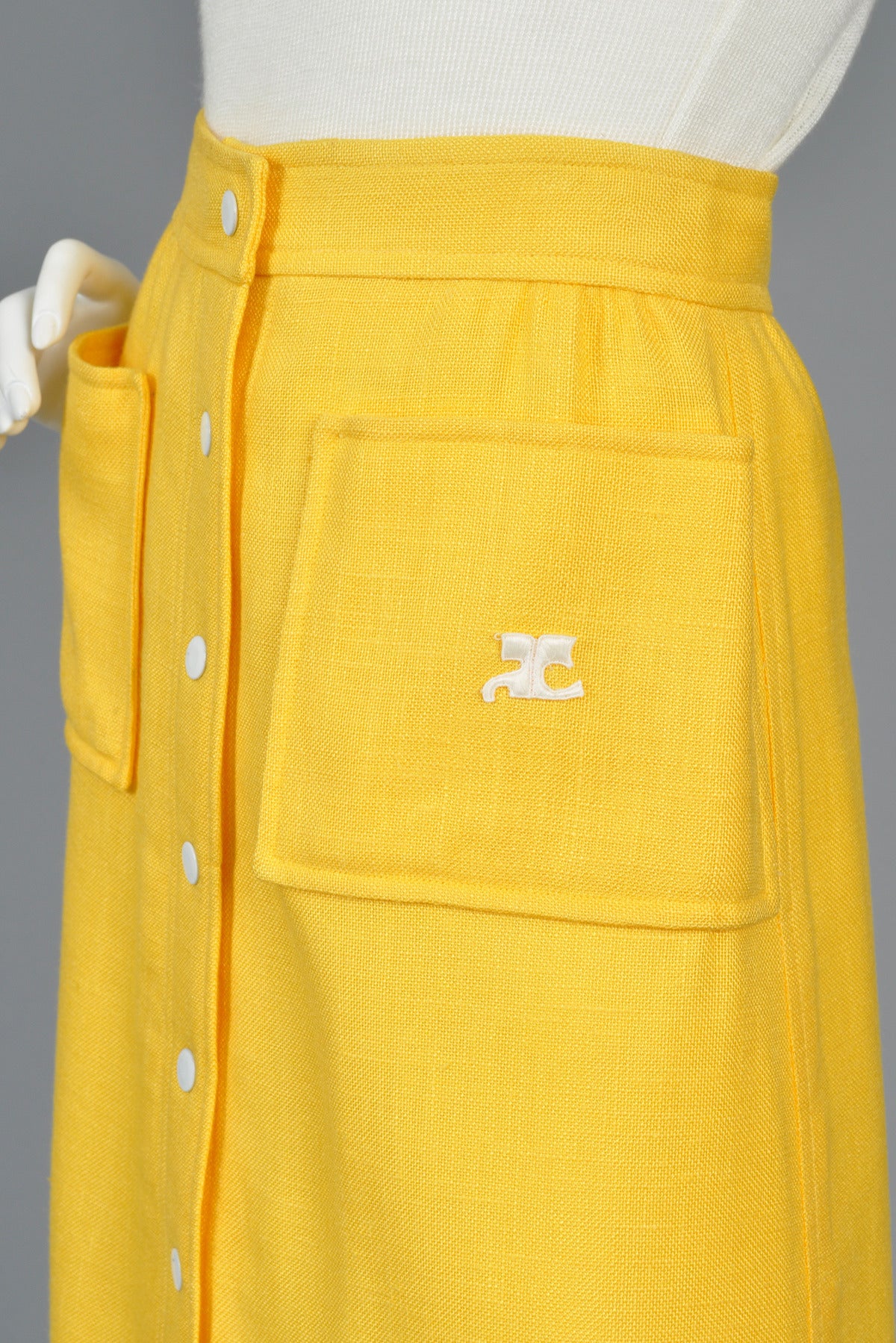 Women's 1960s Courrèges Numbered Snap-Front Yellow Skirt