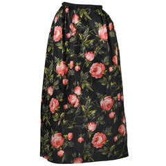 Vintage 1960s Silk Maxi Pouf Skirt With Rose Motif