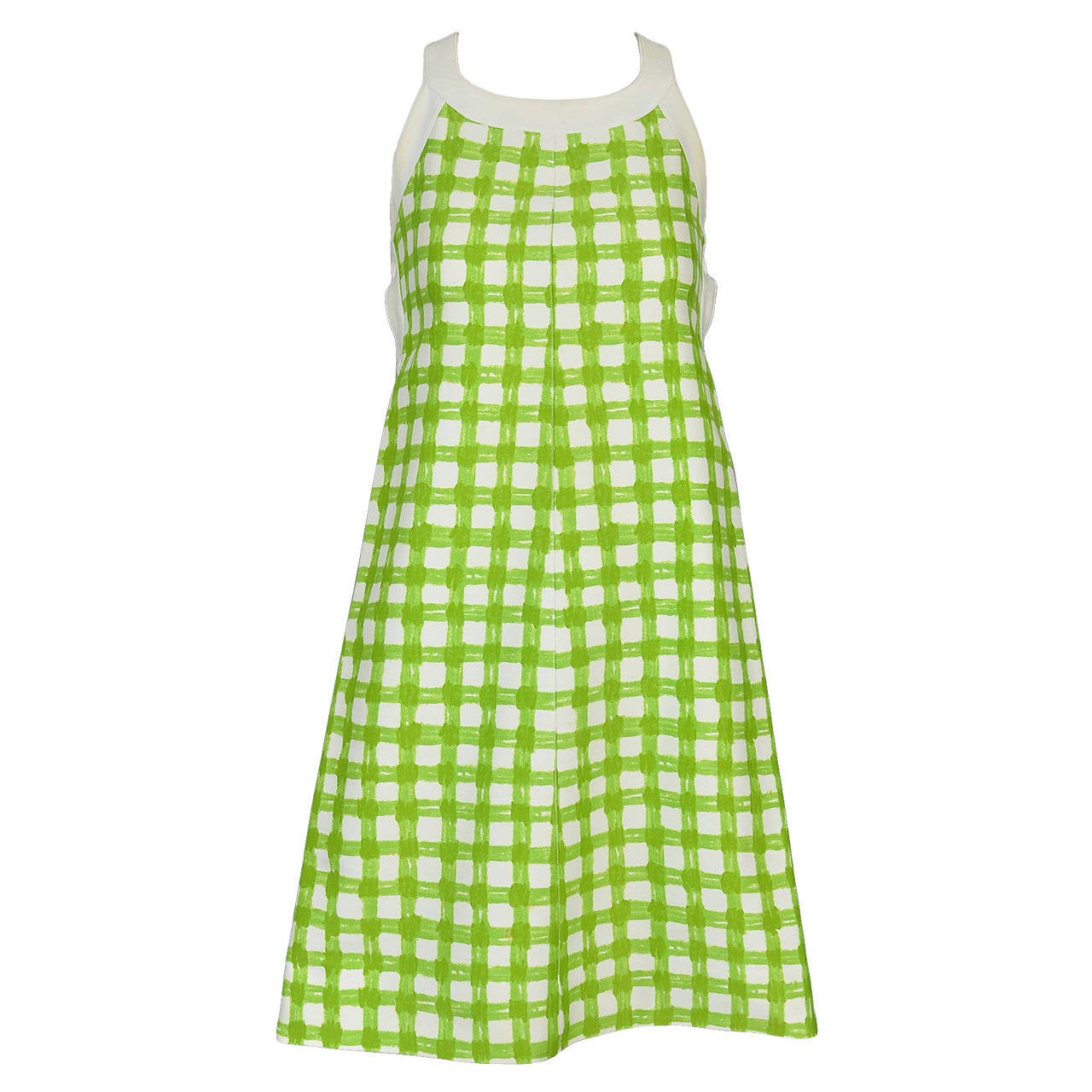 1960s Courrèges Green + White Plaid Snap-Side Dress For Sale
