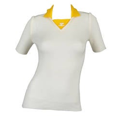 Vintage 70s Courrèges White + Yellow Shortsleeve Knit Sweater