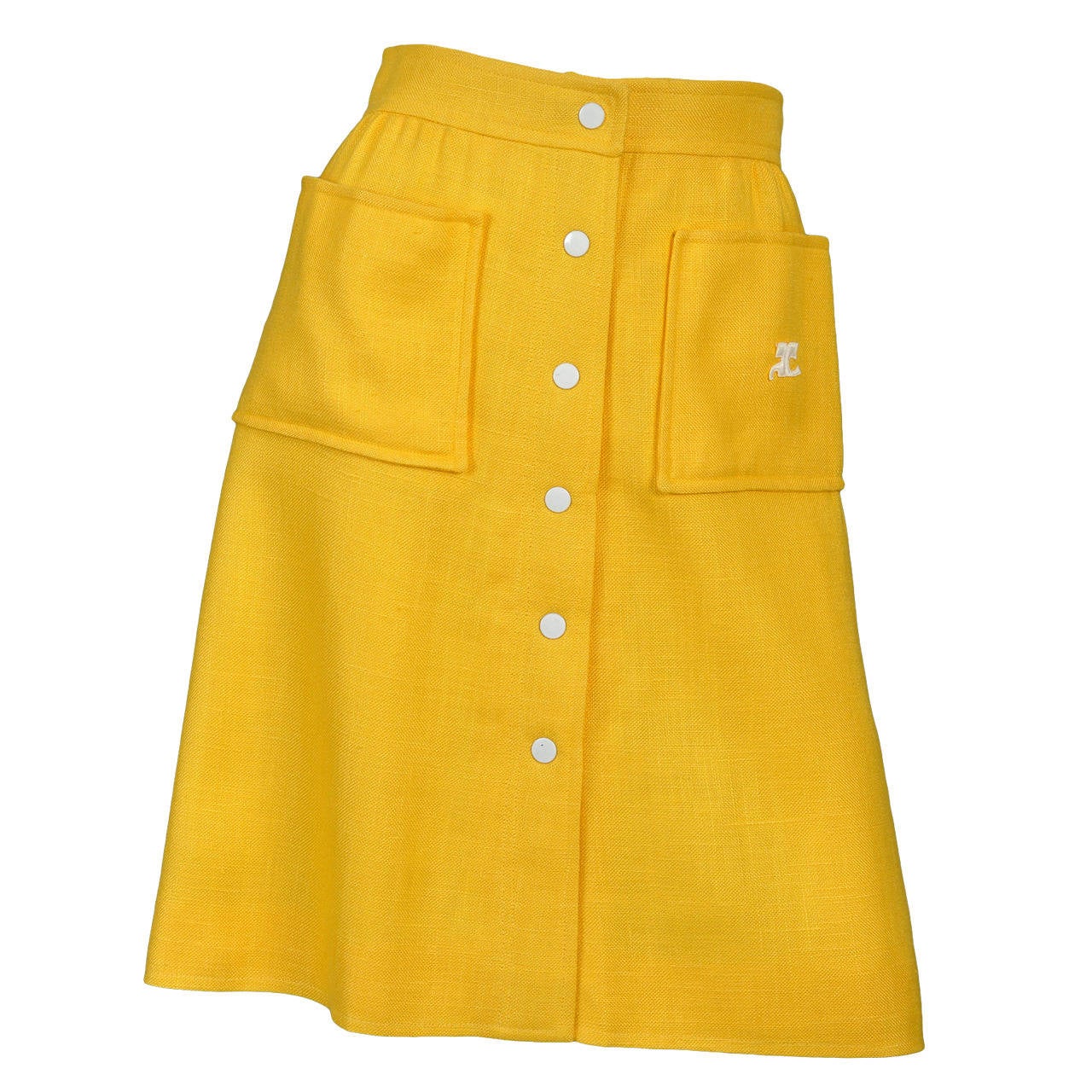 1960s Courrèges Numbered Snap-Front Yellow Skirt