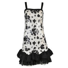 Vintage Courrèges 70s B+W Floral Sequined Dress w/Tiered Ruffles