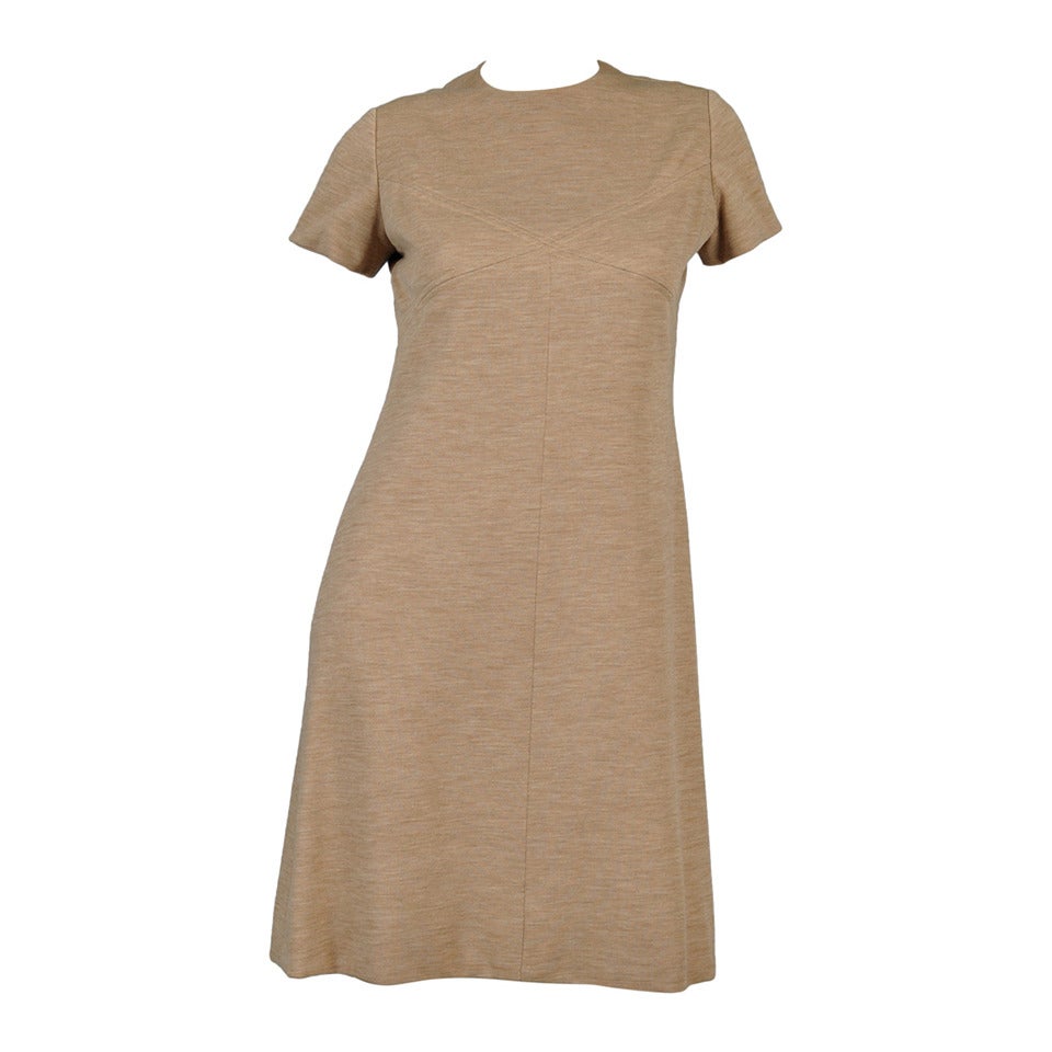 Bill Blass 1960s A-Line Mocha Wool Mini Dress For Sale