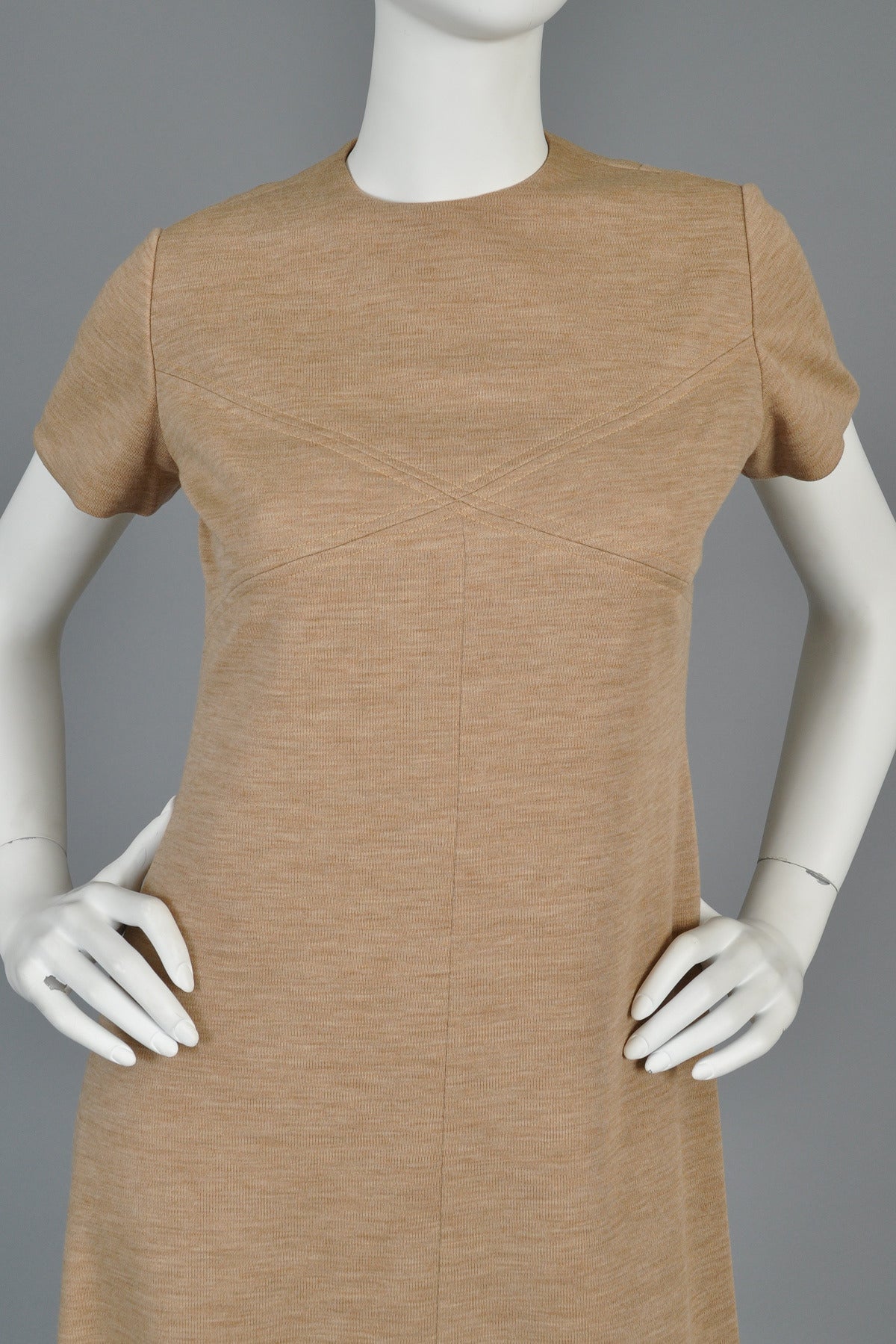 Brown Bill Blass 1960s A-Line Mocha Wool Mini Dress For Sale