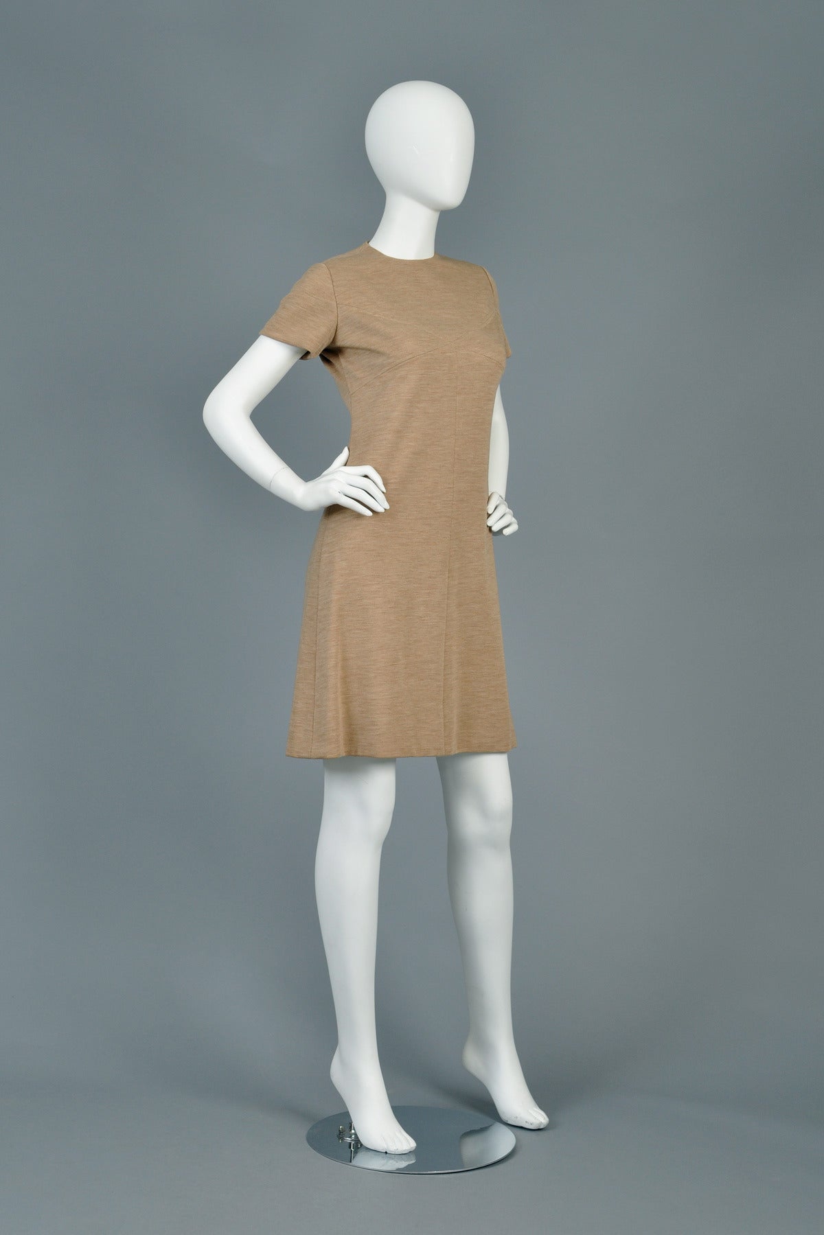 Women's Bill Blass 1960s A-Line Mocha Wool Mini Dress For Sale