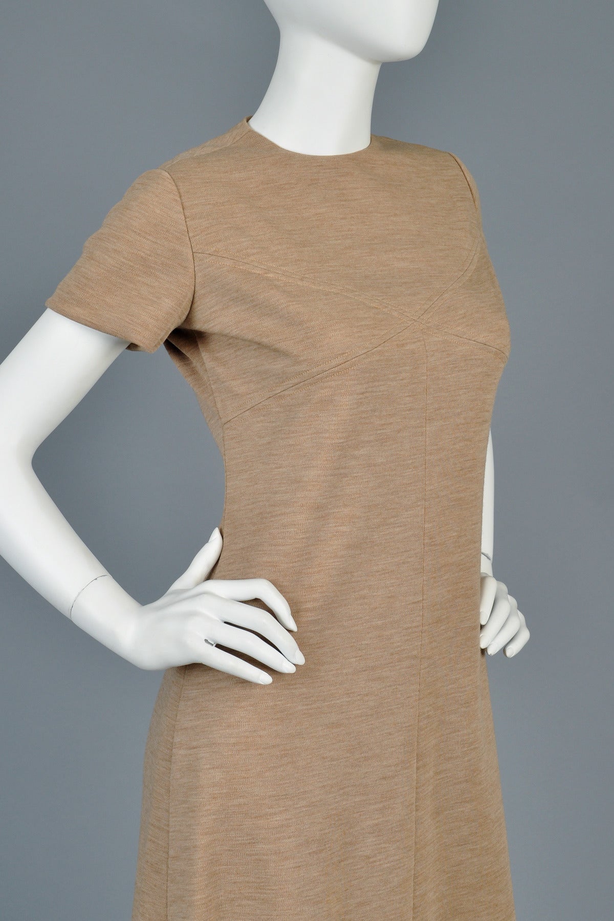 Bill Blass 1960s A-Line Mocha Wool Mini Dress For Sale 2