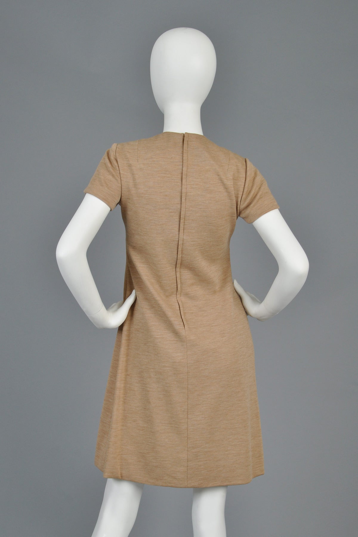 Bill Blass 1960s A-Line Mocha Wool Mini Dress For Sale 3