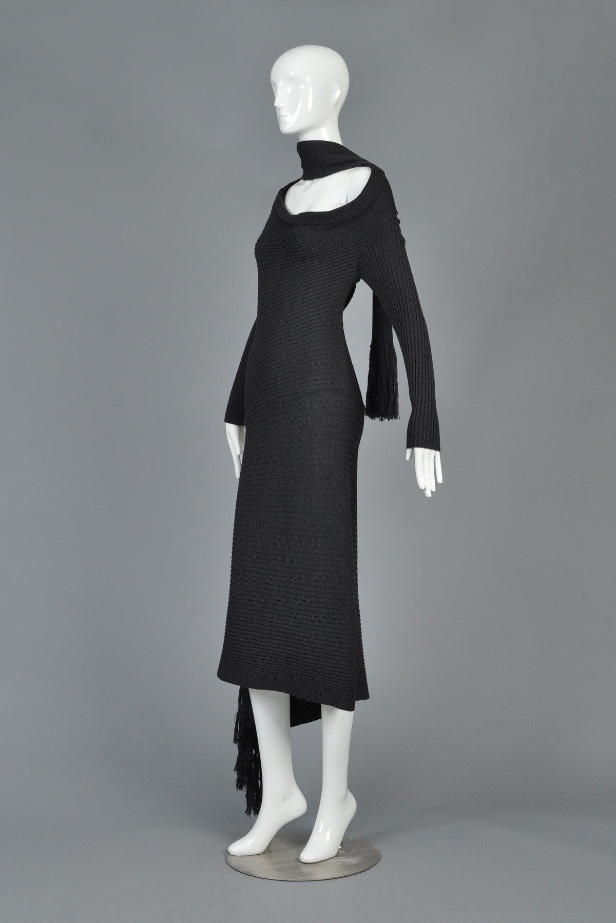 Women's Iconic Jean Paul Gaultier Charcoal Knit Scarf Dress