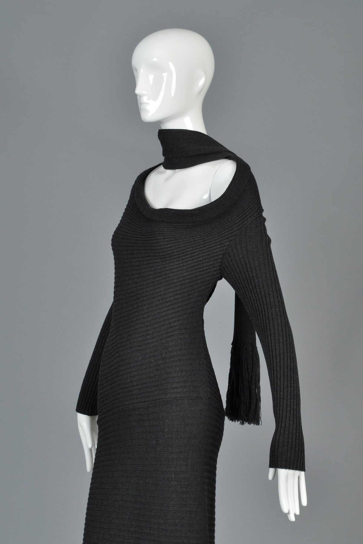 Iconic Jean Paul Gaultier Charcoal Knit Scarf Dress 1