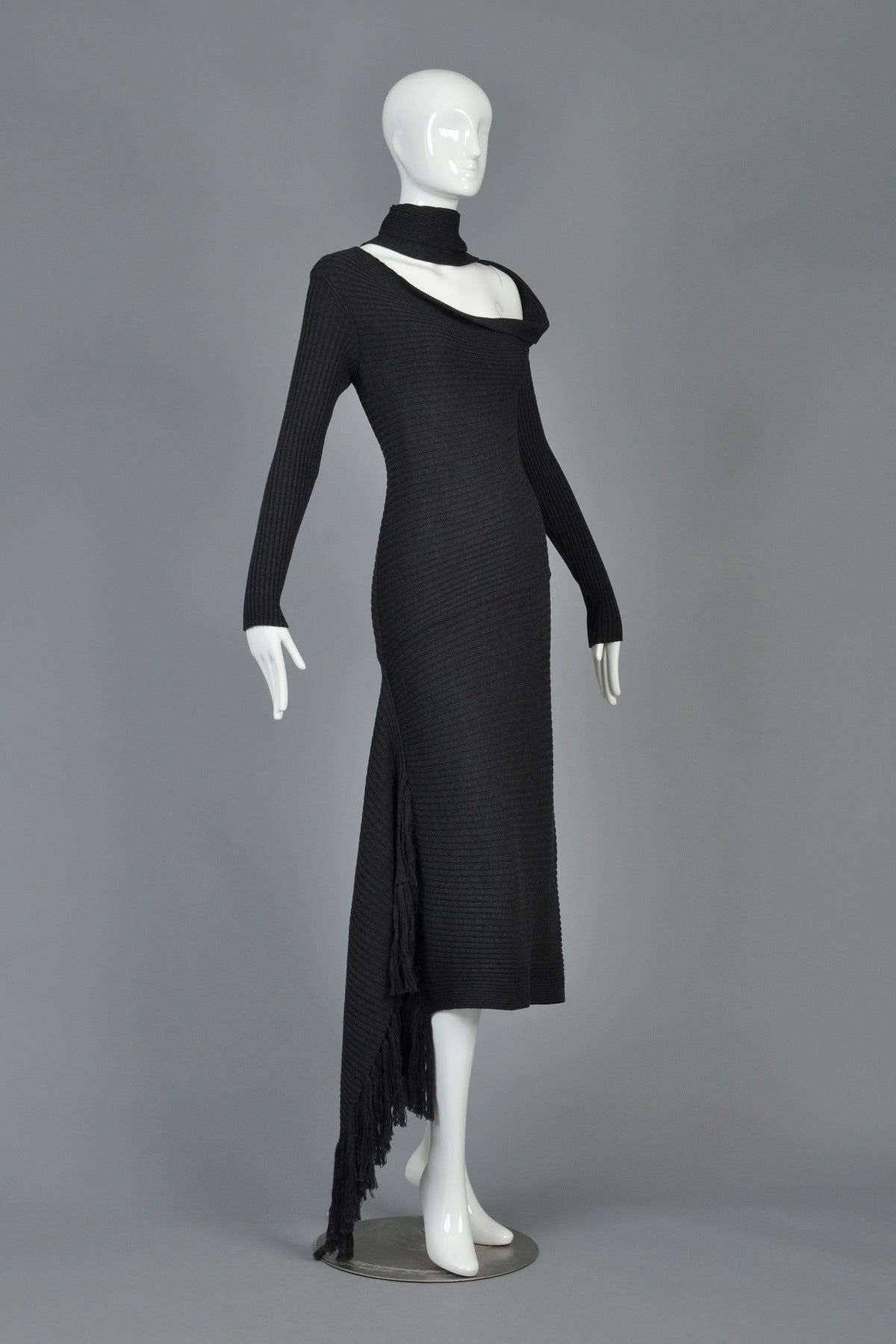 Iconic Jean Paul Gaultier Charcoal Knit Scarf Dress 2