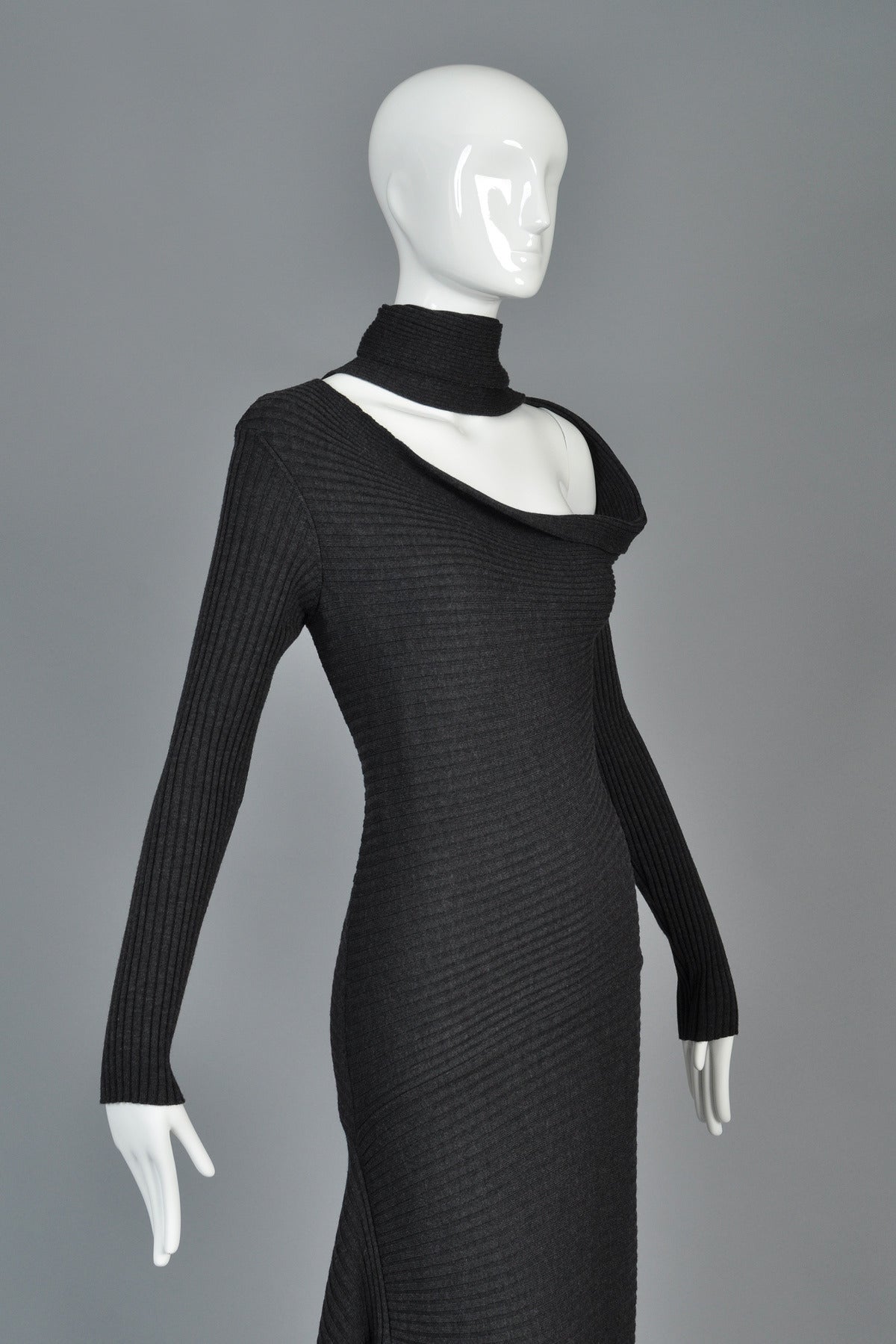Iconic Jean Paul Gaultier Charcoal Knit Scarf Dress 3