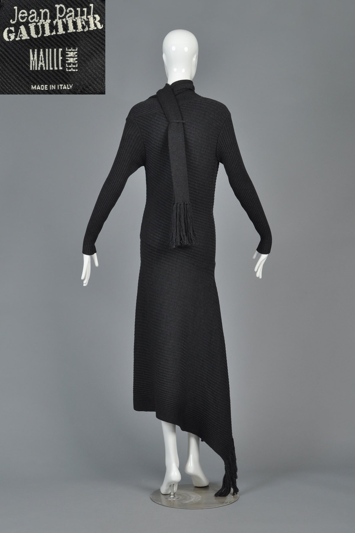 Iconic Jean Paul Gaultier Charcoal Knit Scarf Dress 6